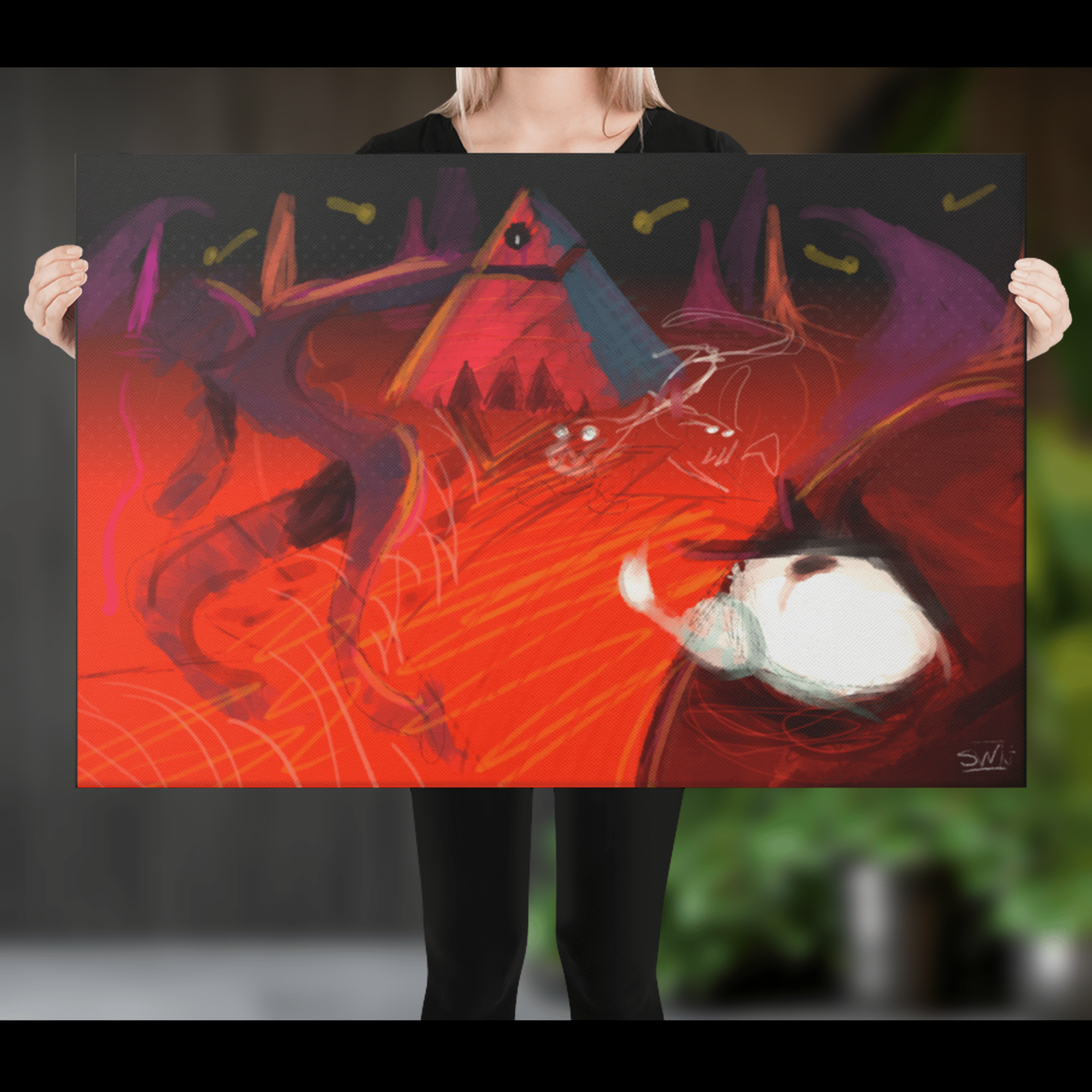 Abstract art print: "Power of the Empire", red, pyramid, digital painting by Viola Panther, modern wall decor.