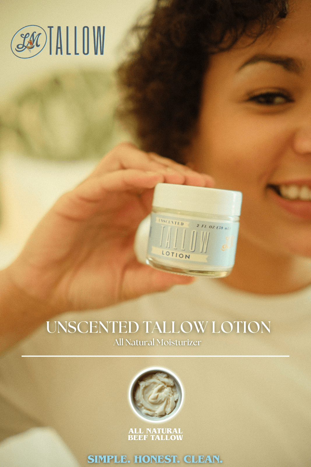 Unscented Tallow Lotion – Pure, Preservative-Free One Ingredient Moisturizer by Lady May Tallow