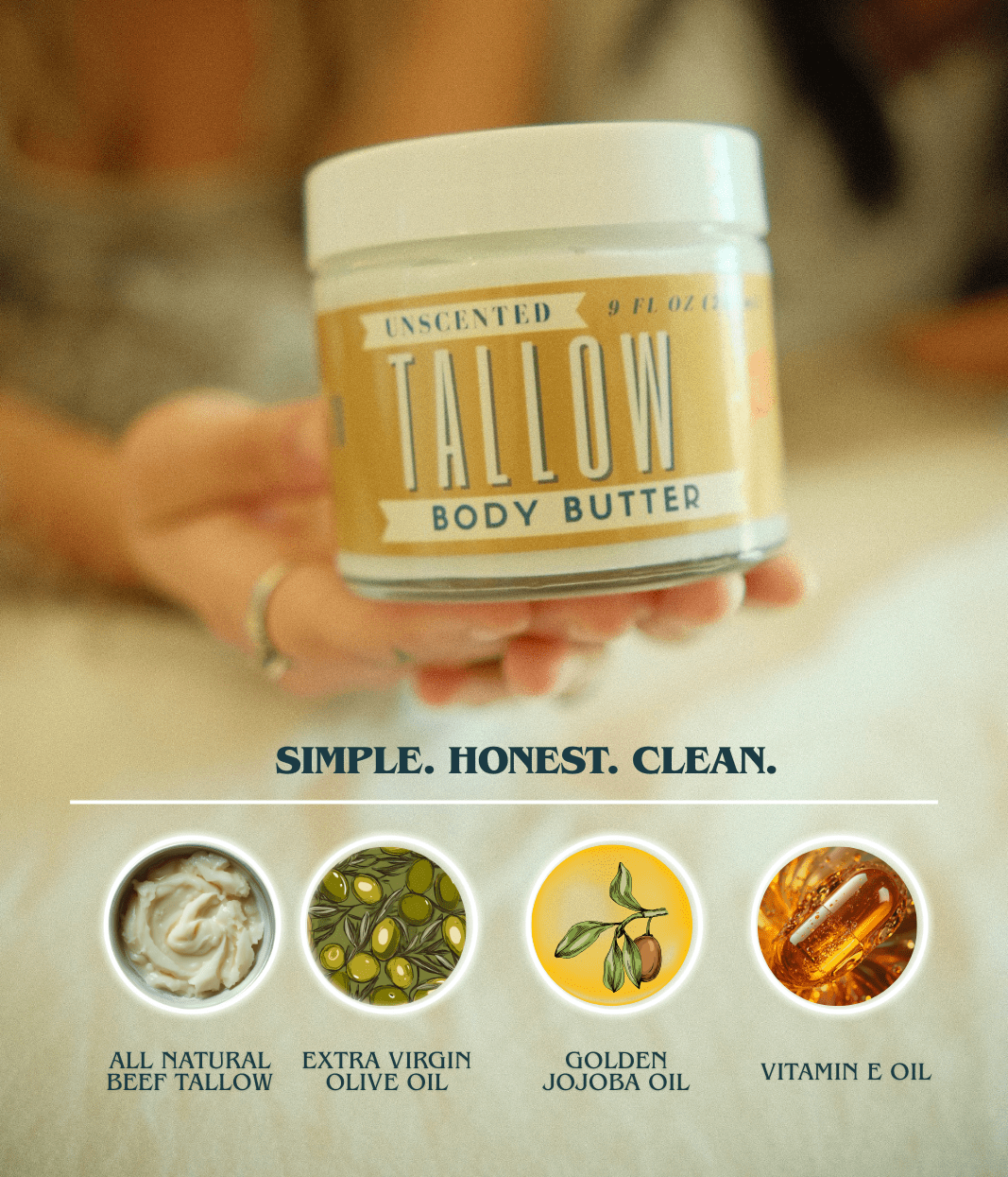 Original Tallow Body Butter – Unscented Grass-Fed Beef Tallow Moisturizer | Lady May