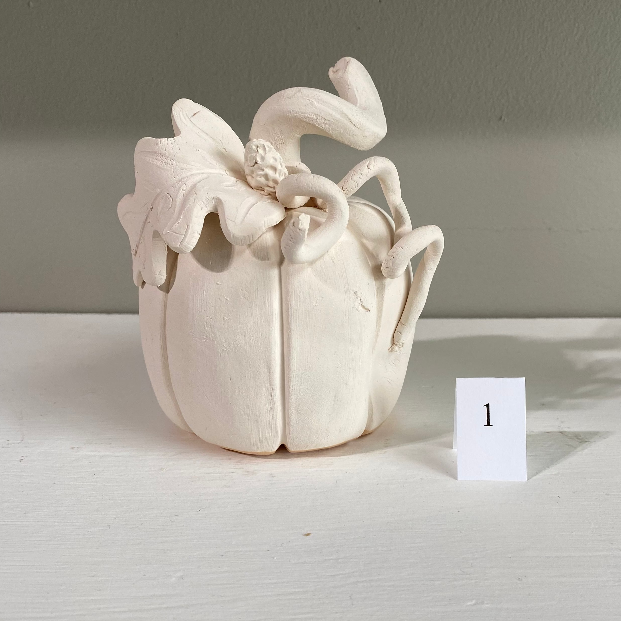 Handmade ceramic pumpkin pottery #1, unglazed for custom glazing, fall decor from Hattiesburg MS pottery studio.