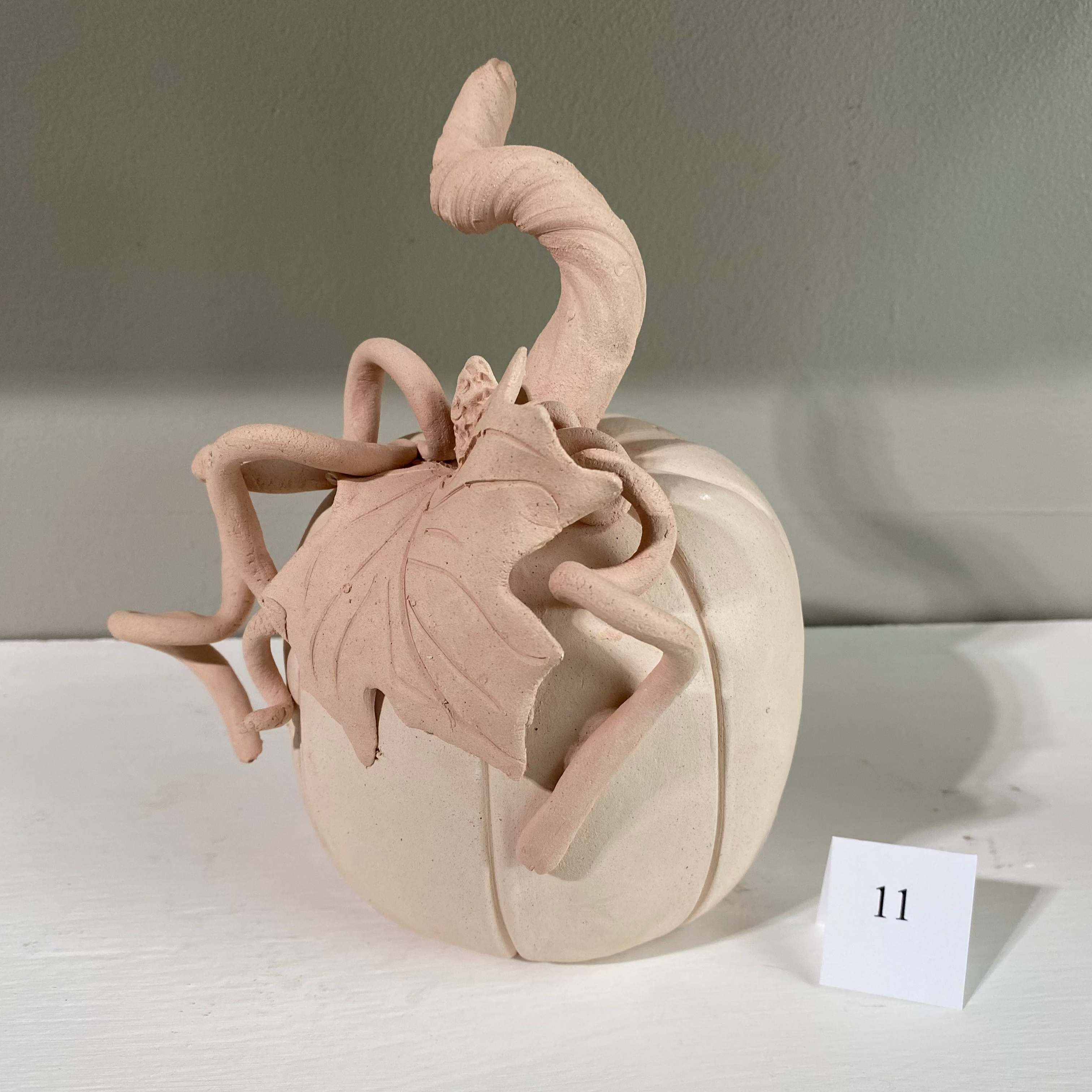 Handmade pottery pumpkin #11, fall decor, unglazed. Crafted in Hattiesburg, MS. Unique autumn home decor.