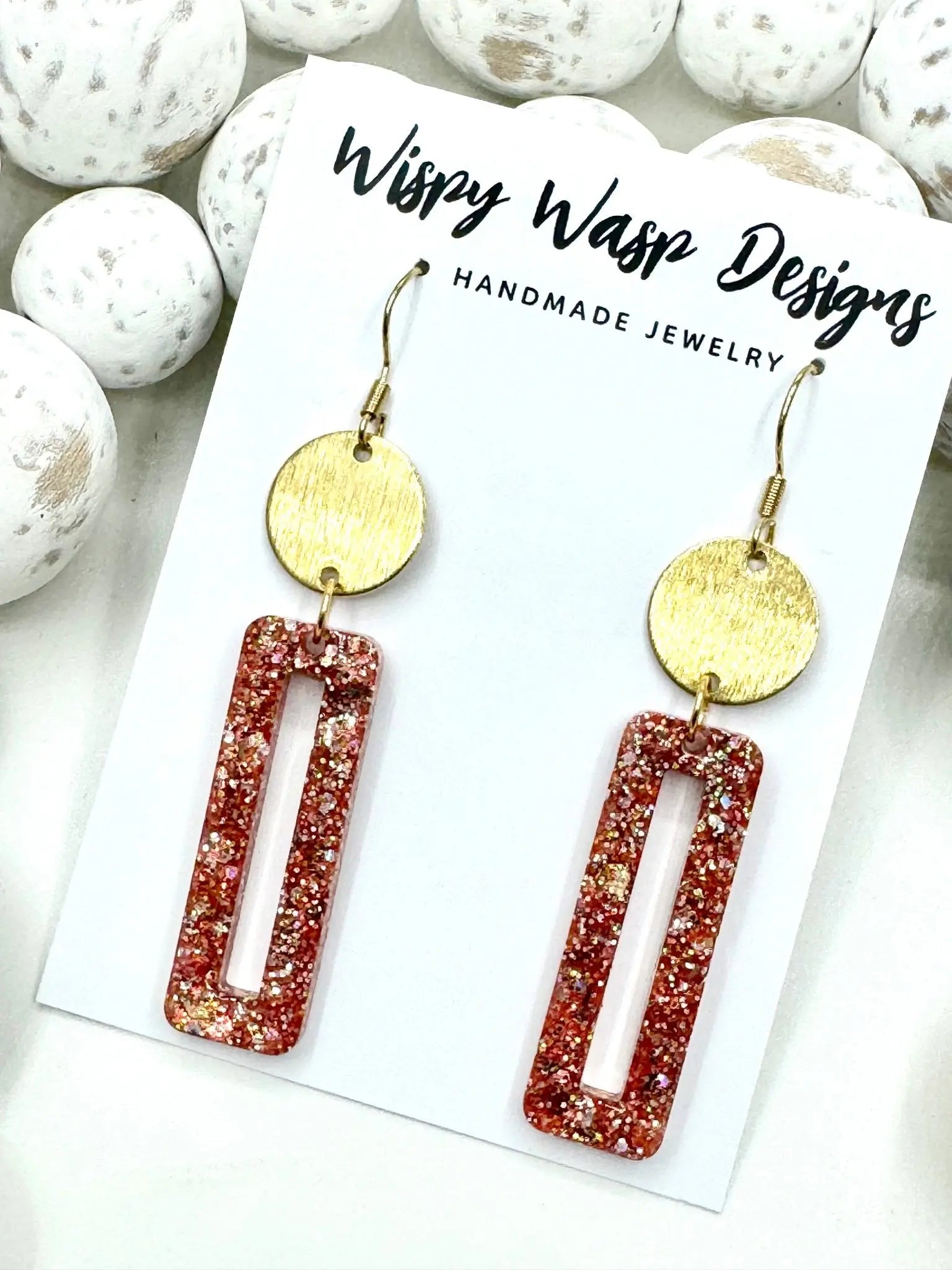 Gold & Red Glitter Earrings Wispy Wasp Designs - Handmade Jewelry