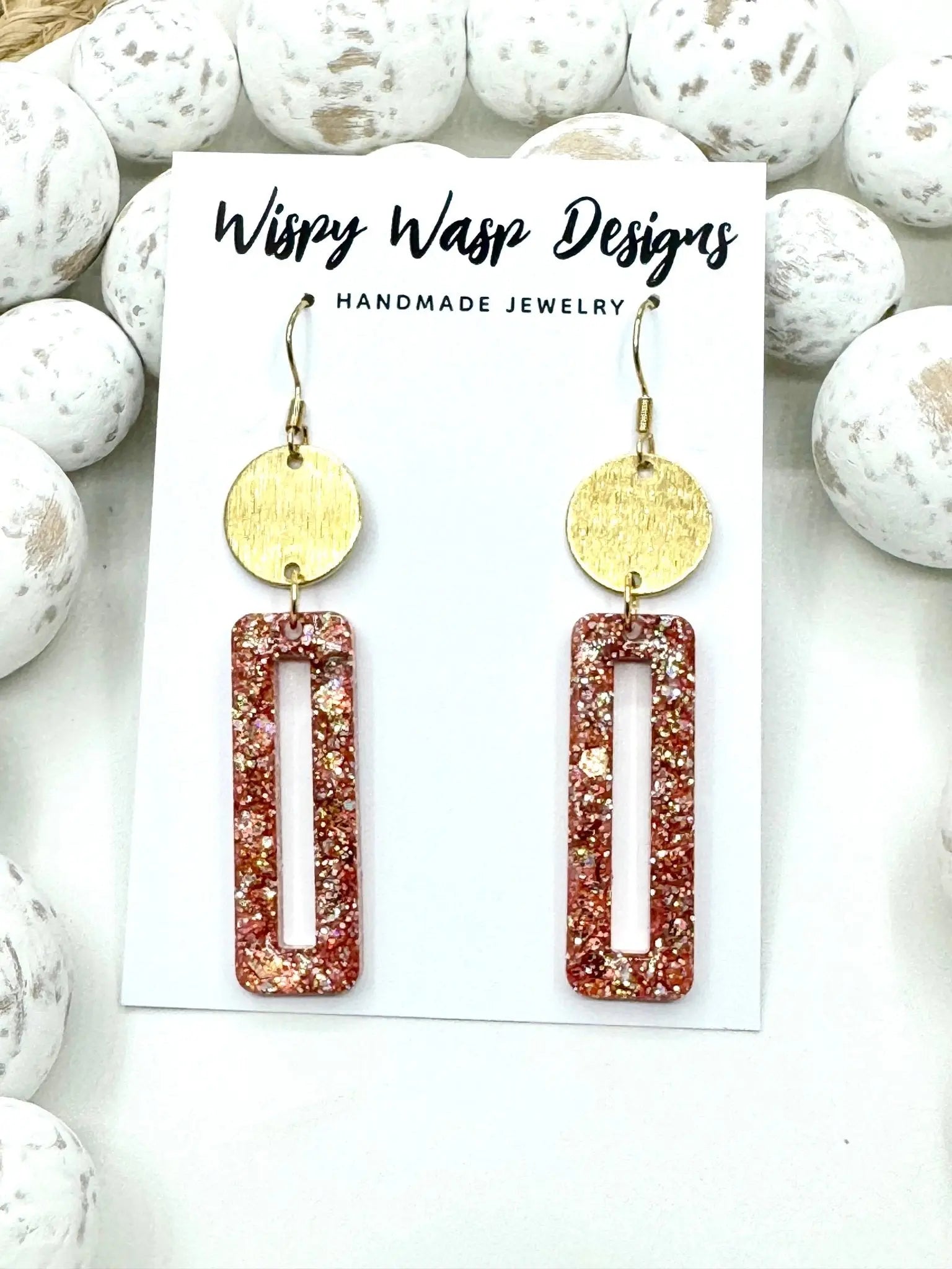 Rectangle Gold & Sparkle Earrings - Wispy Wasp Designs, Main Street Collective Handmade Jewelry