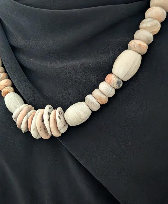 Crazy Lace Agate Rhodonite Necklace: Chunky Beaded Handmade Statement Jewelry Artisan Design