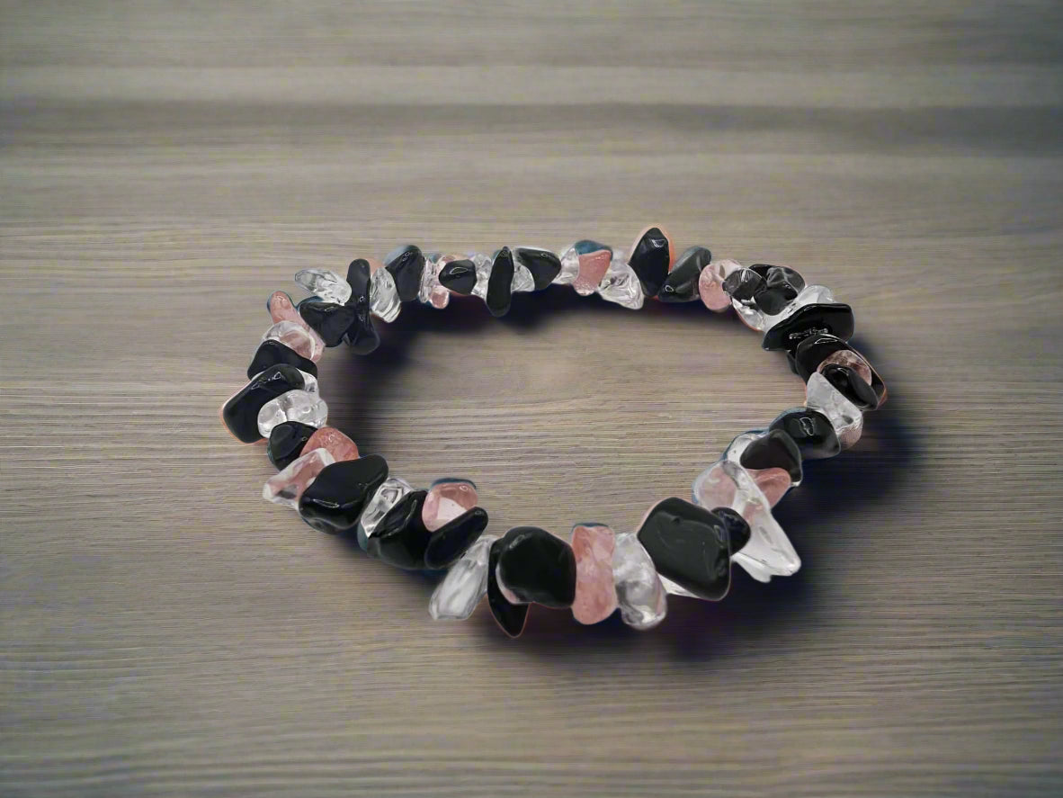 Full view of Rose, Black & Clear Gem Chip Bracelet Set by The Tween Space – Mississippi handmade gifts