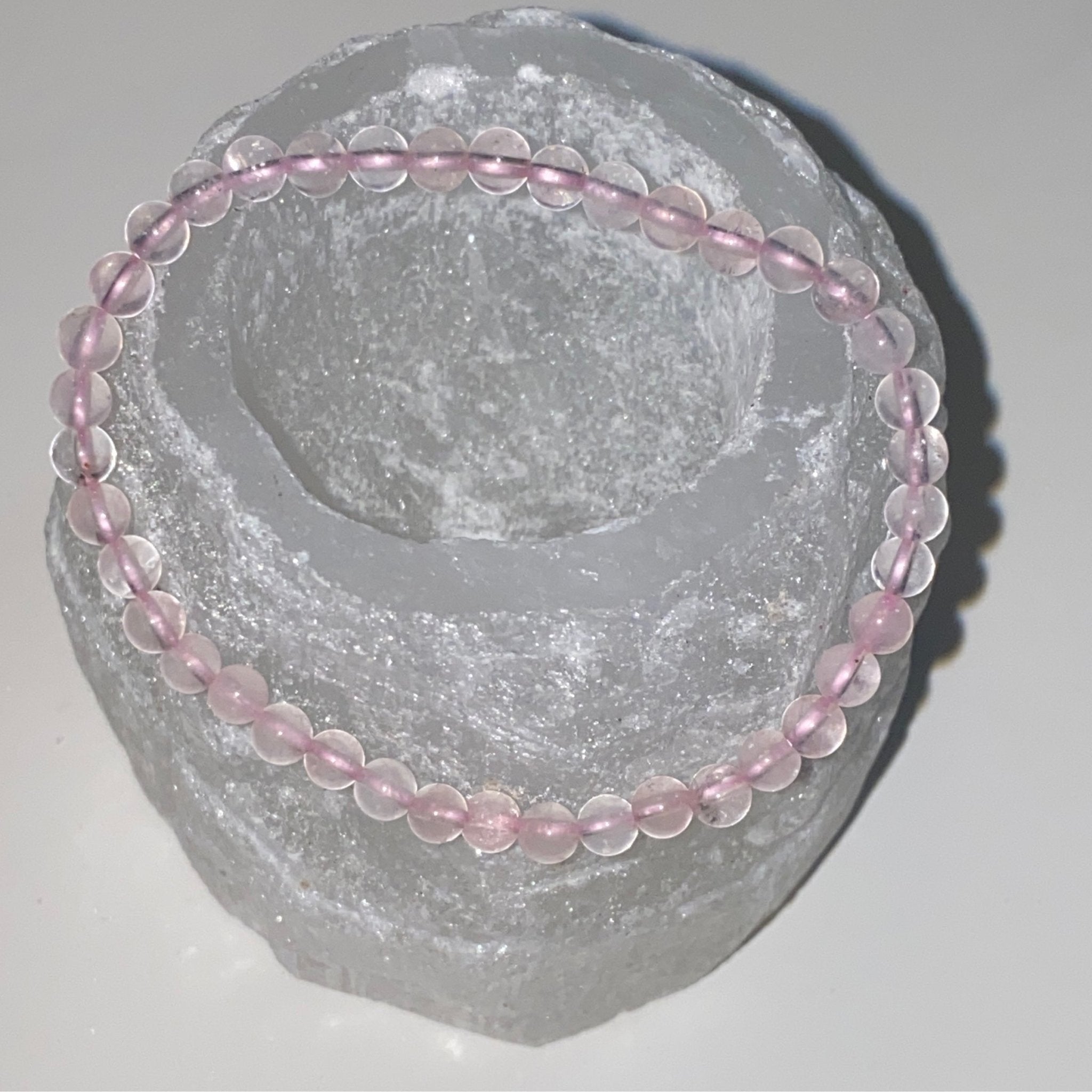 Handmade Rose Quartz bracelet with 4mm natural gemstone beads from Hands of Earth Energy