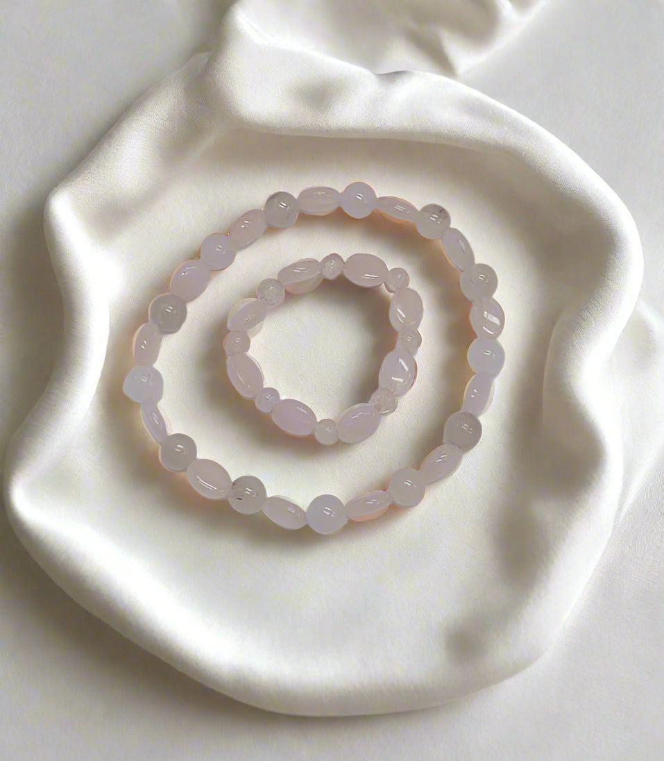 Rose Quartz Bracelet Set Mother Child Handmade Jewelry Baby Shower Gift