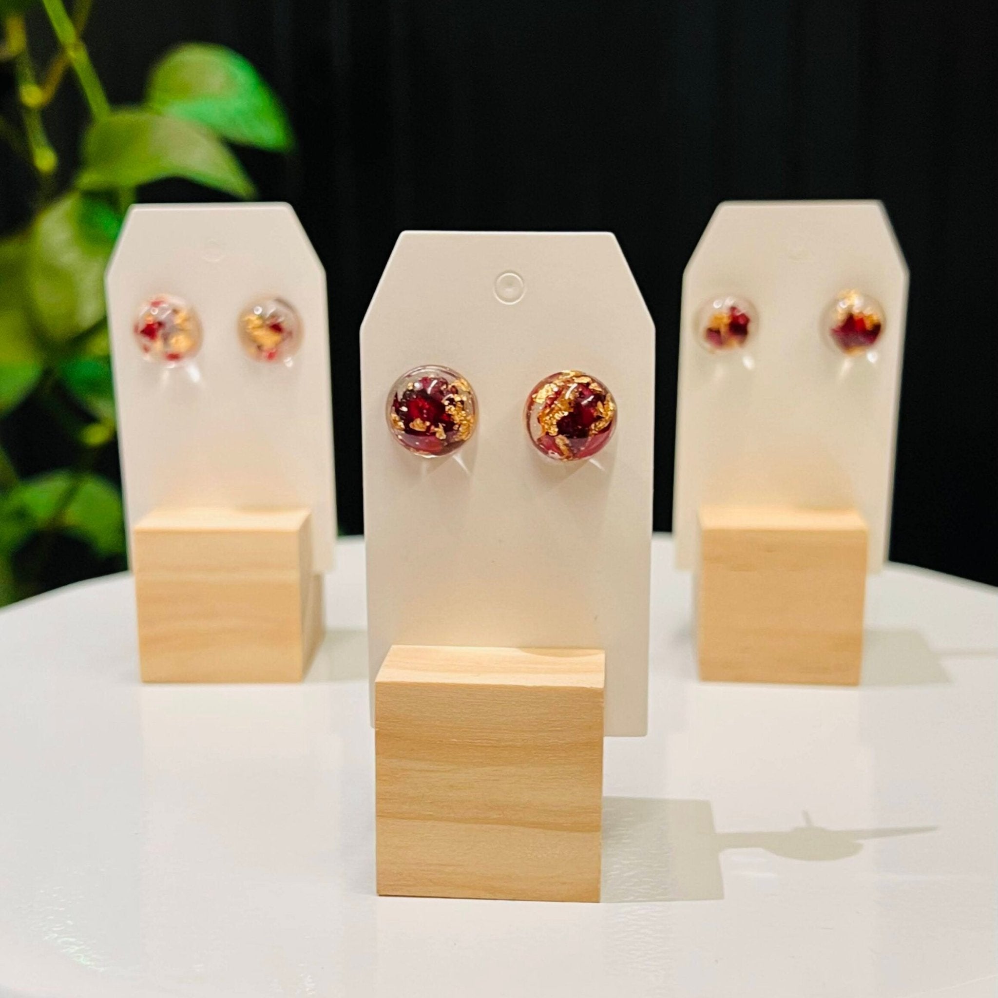 Gilded Rose Resin Earrings: Handmade floral studs with gold leaf by Main Street Collective - elegant & unique nature-inspired jewelry.