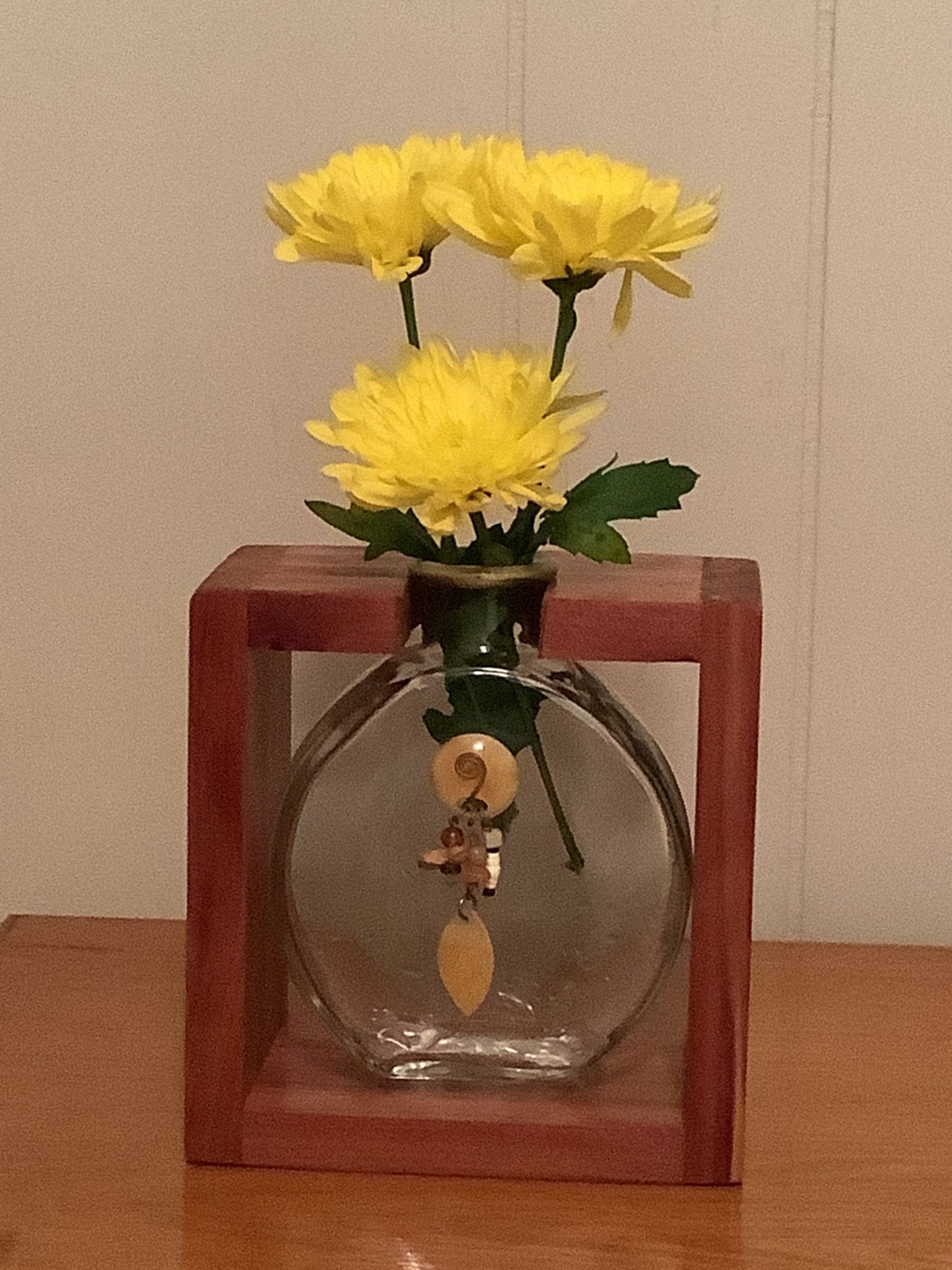 Yellow Chrysanthemums in Rustic Cedar Bud Vase | Handmade Home Decor & Table Centerpiece