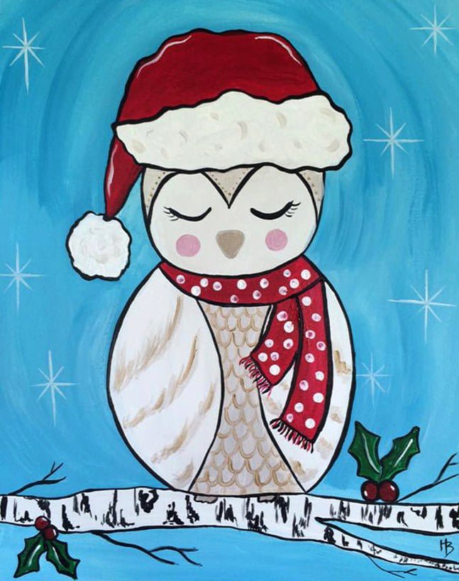 Cute Santa Owl Painting: Christmas Canvas Art Kit for Kids, Holiday Festive Decoration
