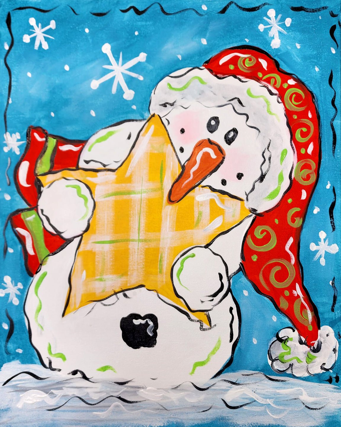 DIY Snowman Painting Kit: Hand-Drawn Canvas with Star, Easy Art Project