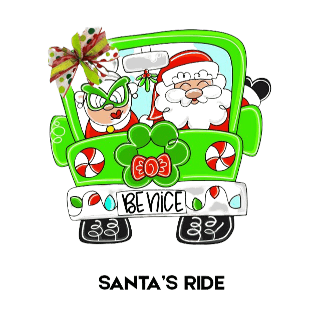 Santa's Ride Door Hanger Painting Event: Christmas Elf and Santa in a Green Car