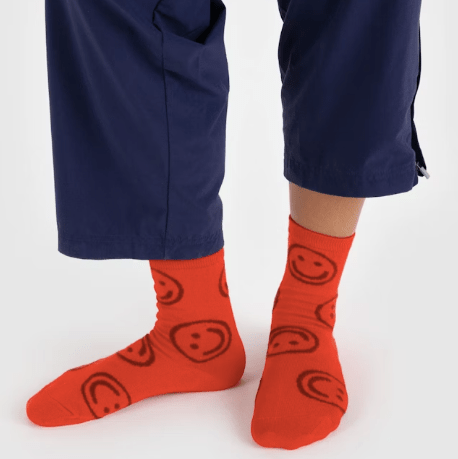 BAGGU Red Happy Face Crew Socks - Bamboo Rayon Socks from Main Street Collective