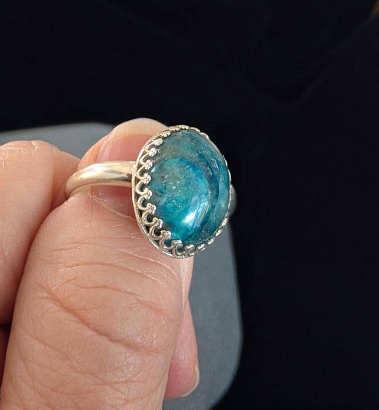 Shattuckite Ring: Blue Gemstone, Sterling Silver, Handmade Statement Jewelry