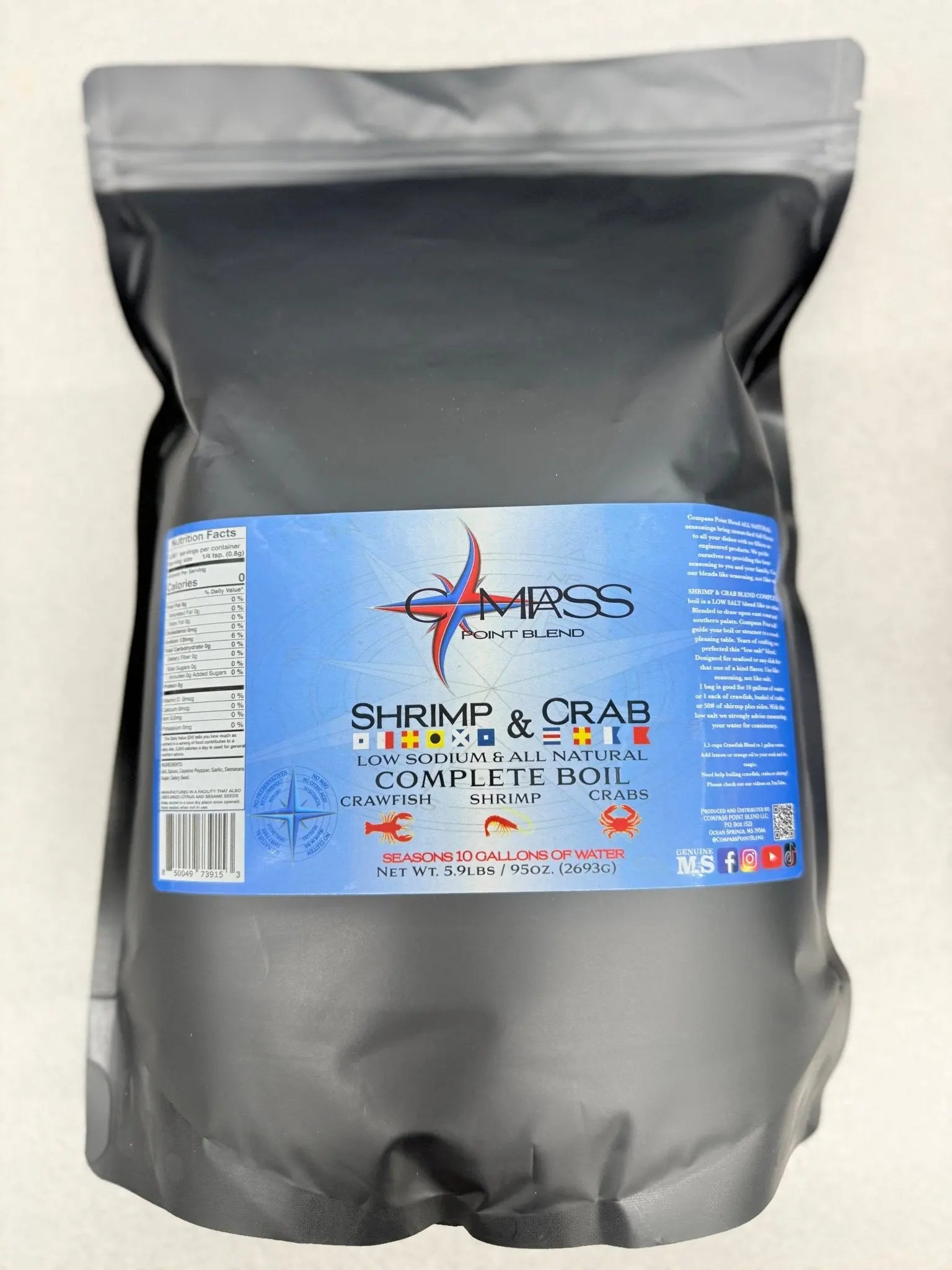 Compass Point Shrimp & Crab Boil: Low Sodium, All Natural Seafood Seasoning