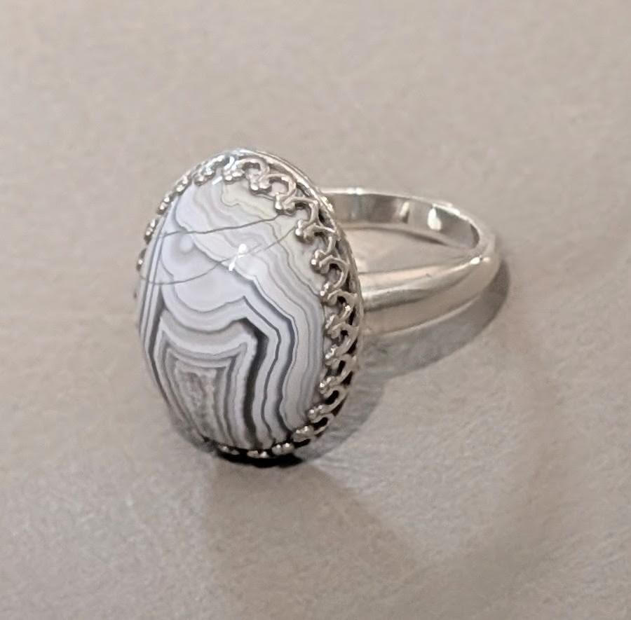 Agate Ring Sterling Silver, Druzy Stone, Handmade Jewelry, Gemstone Ring - Size 7