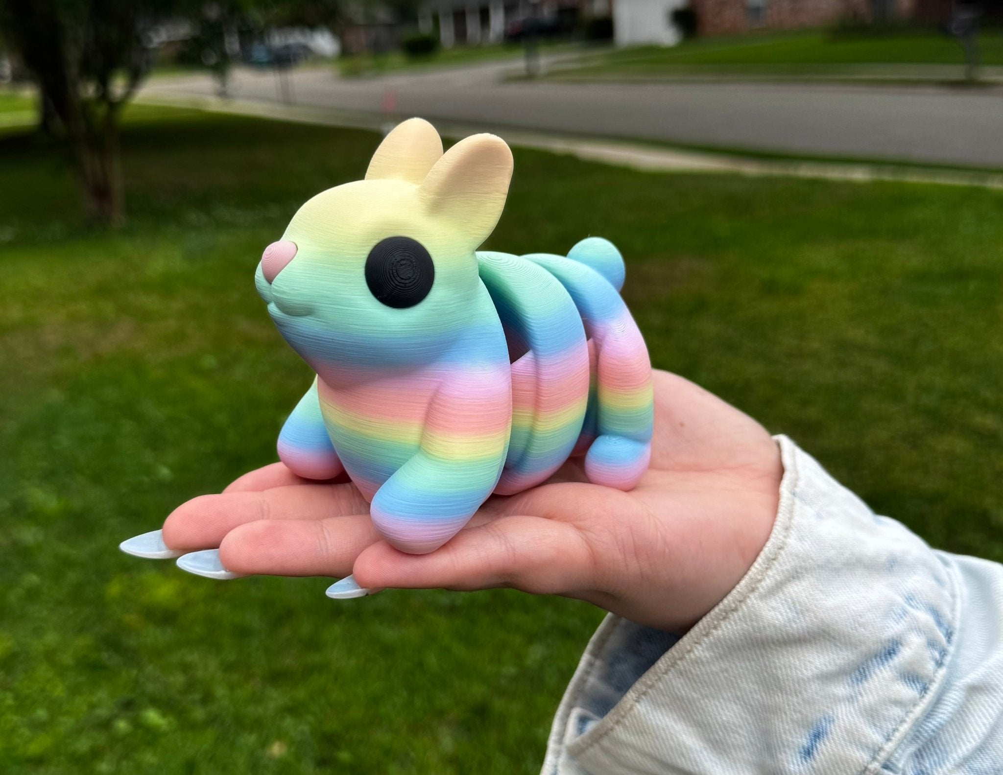 Pastel Rainbow Bunny Fidget Toy - 3D Printed Sensory Toy for Stress Relief - Handmade Flexible Bunny by Mushroom Lady Co.