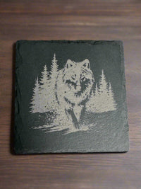 Slate Drinkware Accessory – Walking Wolf Coaster by Faithful Woodworks