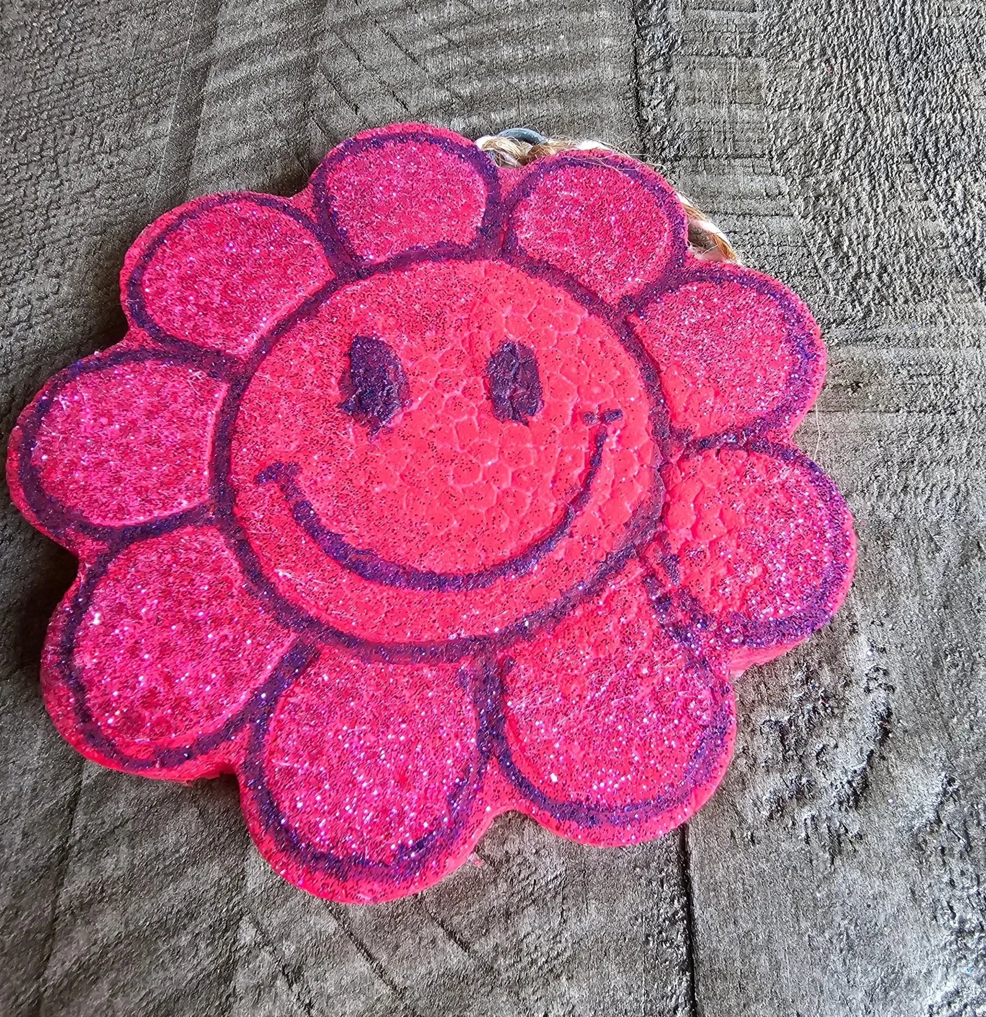 Pink Smiley Face Daisy Car Freshie: Handmade Boho Air Freshener | Main Street Collective
