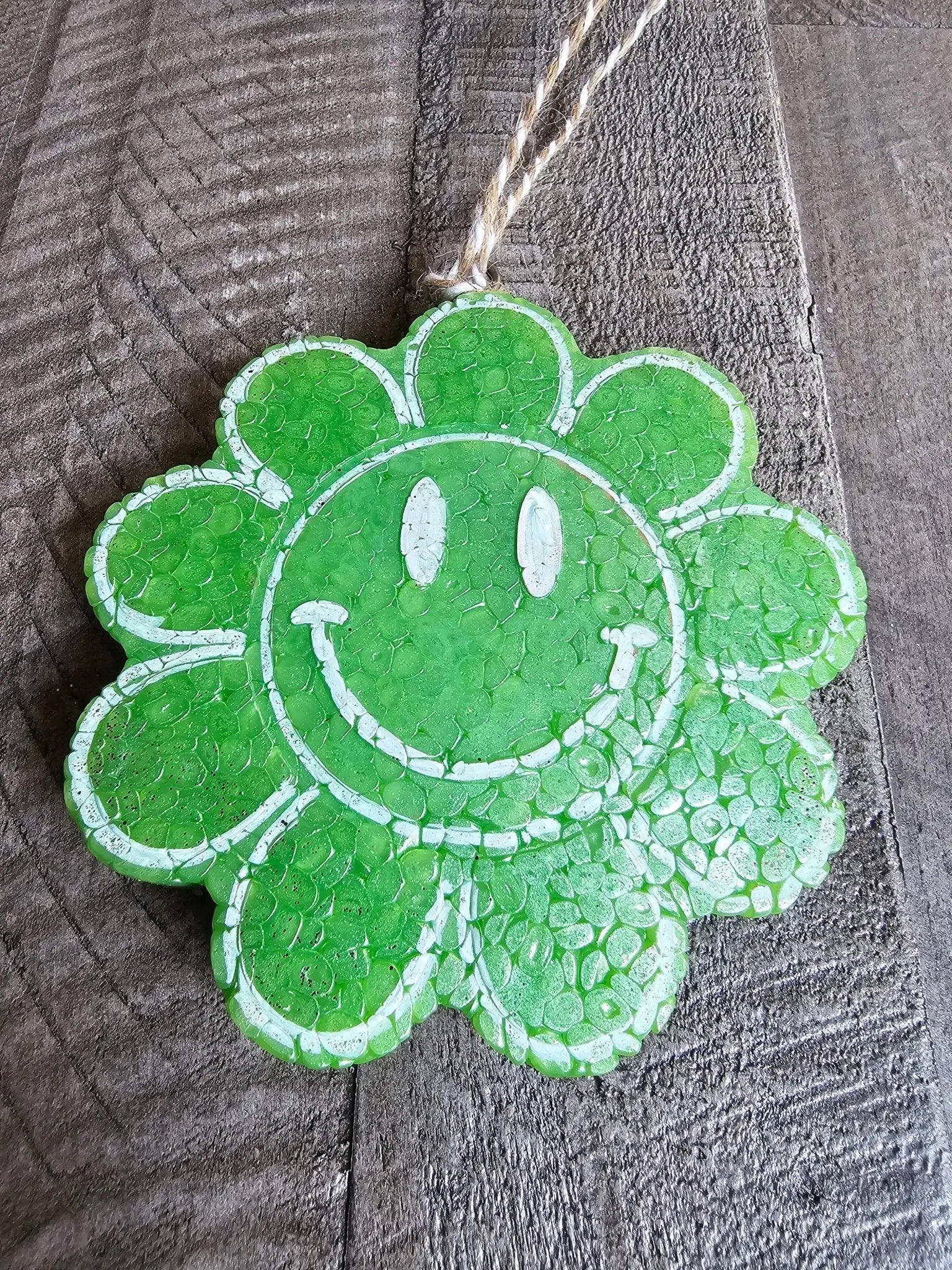 Green Smiley Face Daisy Car Freshie - Handmade Boho Aroma Bead Air Freshener | Main Street Collective