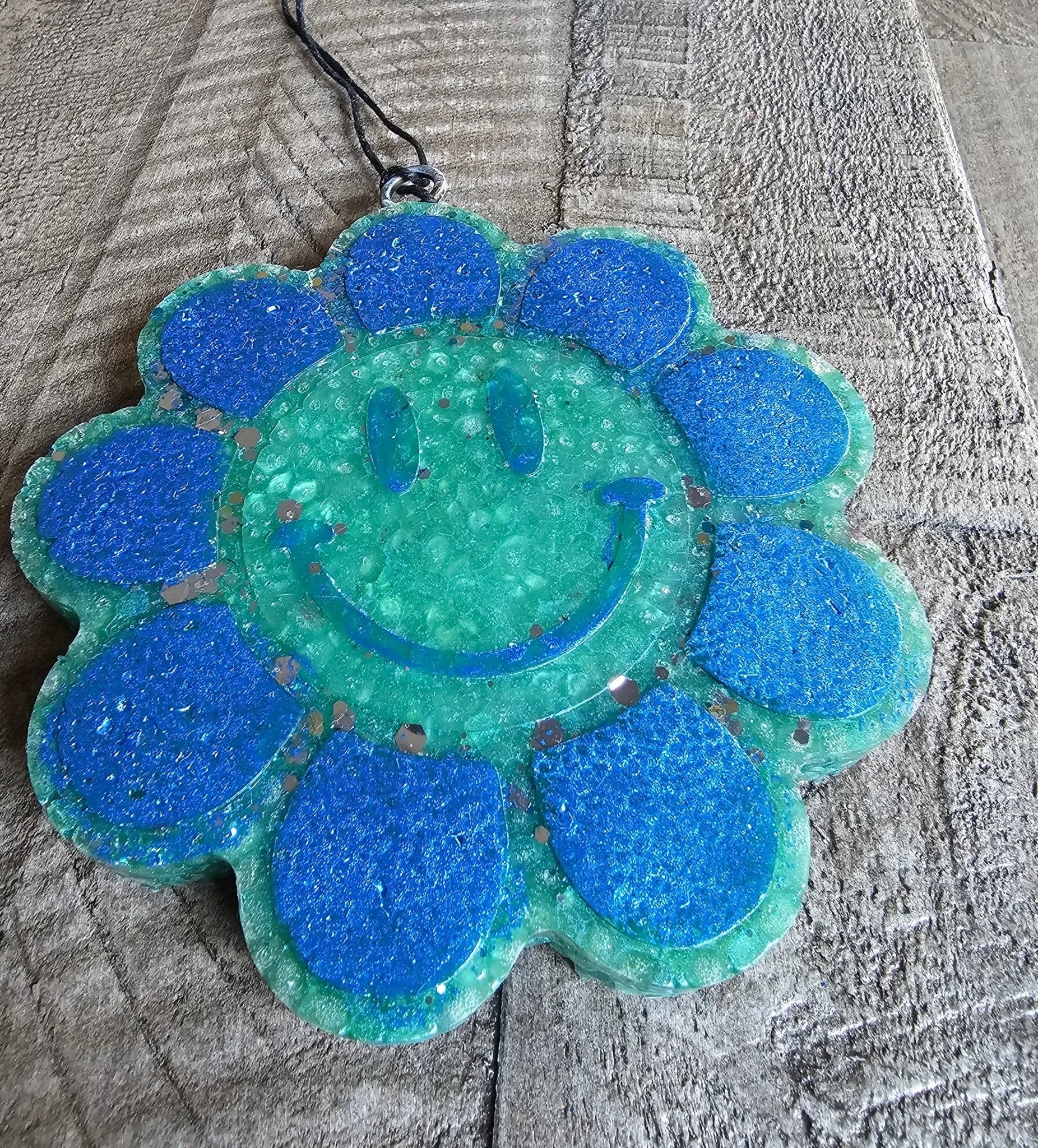 Smiley Face Daisy Car Freshie - Handmade Boho Aroma Bead Air Freshener by Main Street Collective