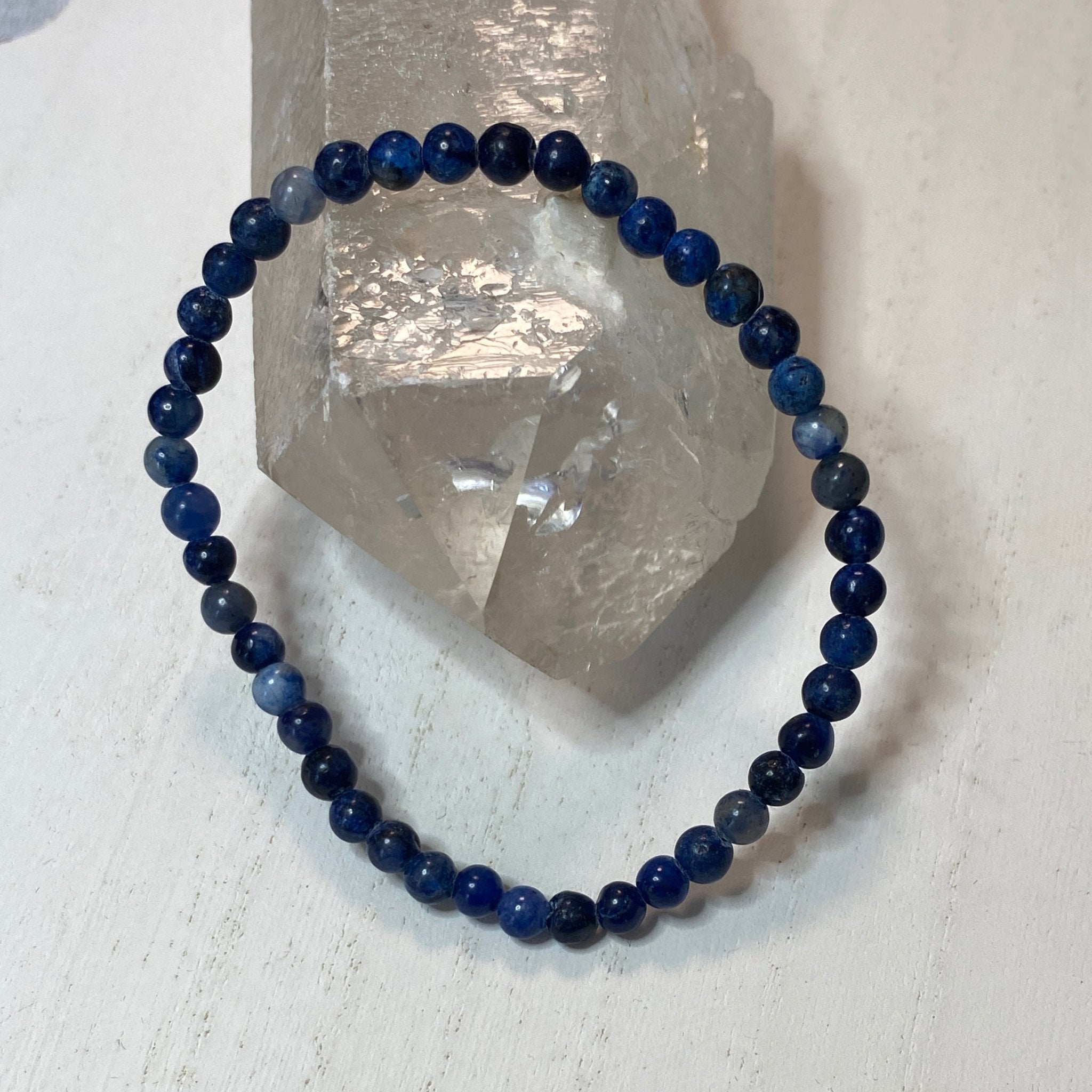 Handmade Sodalite bracelet with 4mm deep blue gemstone beads from Hands of Earth Energy