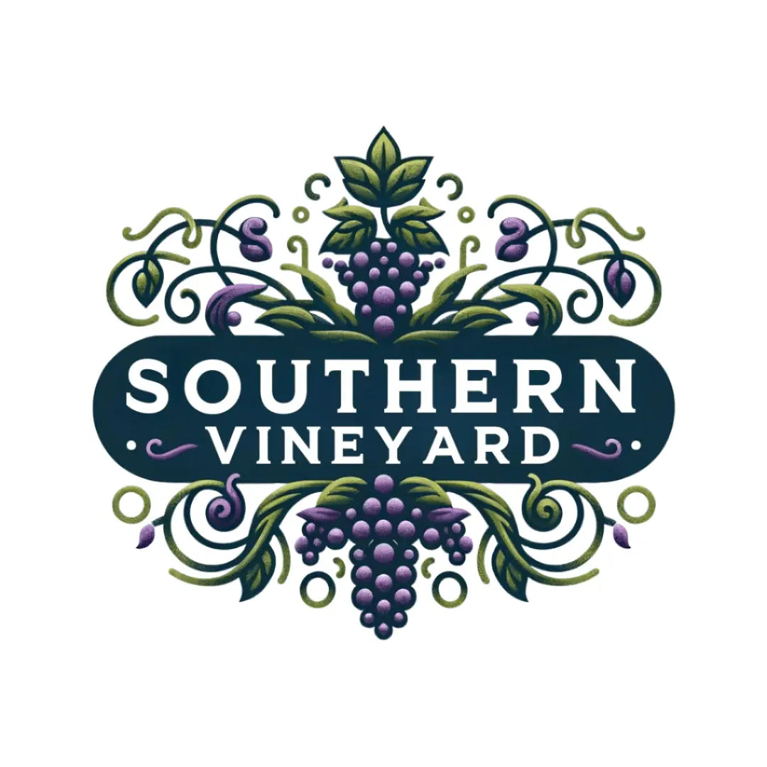 Southern Vineyard Logo: Elegant grapes and vines design for wine or vineyard branding.