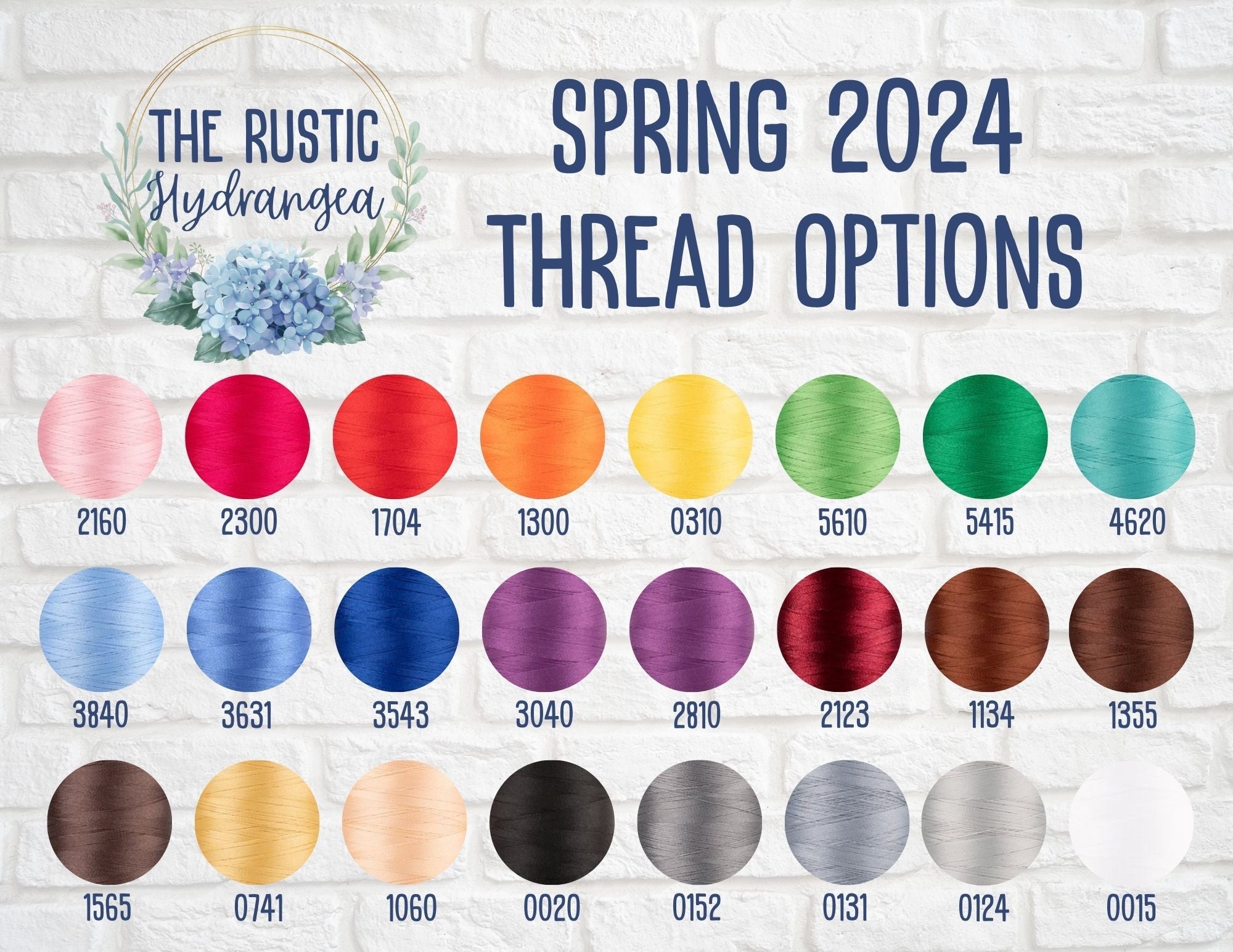 Spring 2024 Embroidery Thread Color Chart: A wide selection of thread options for your crafting projects.