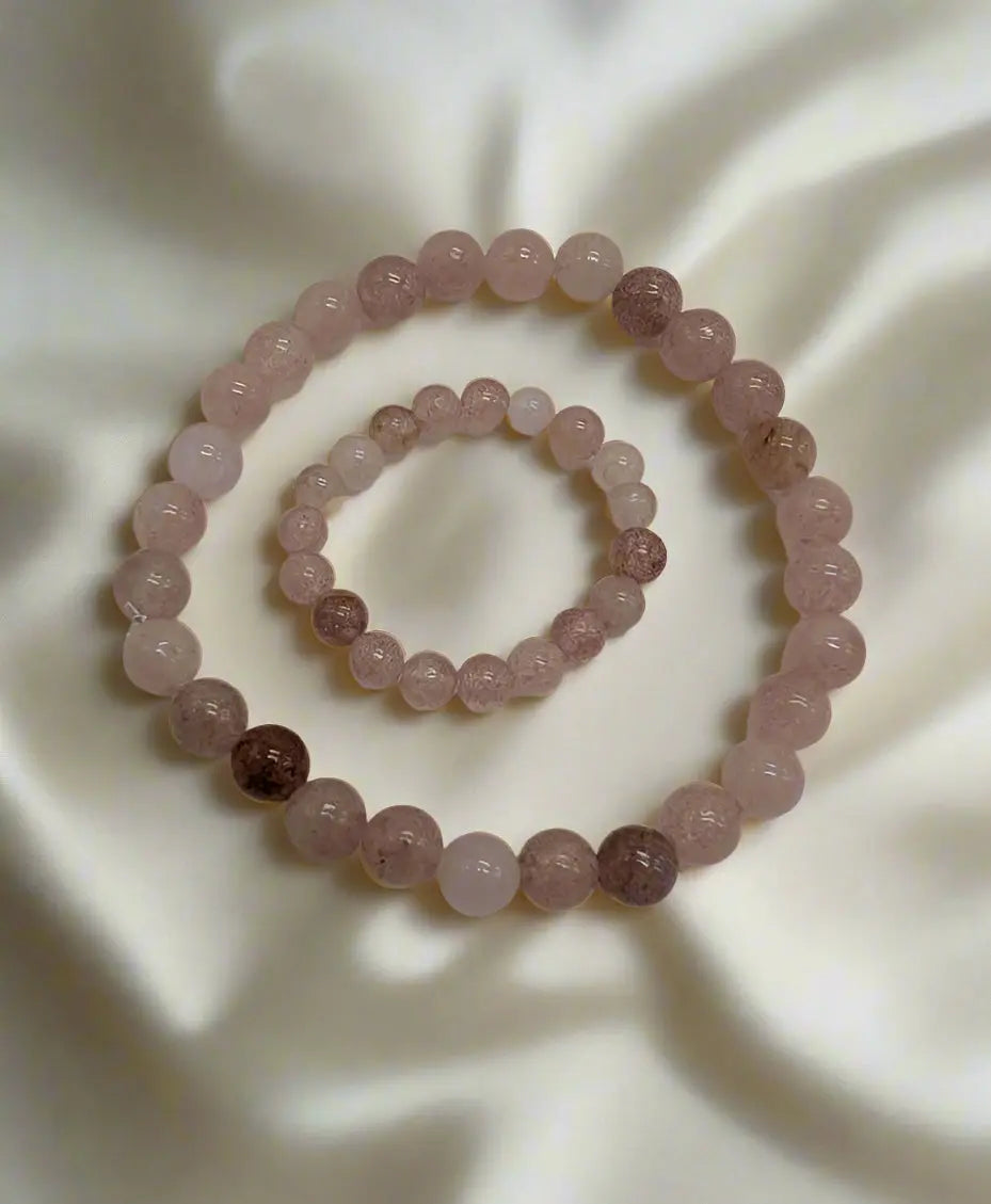 Strawberry Quartz Bracelet Mother Child Set - Matching Gemstone Jewelry