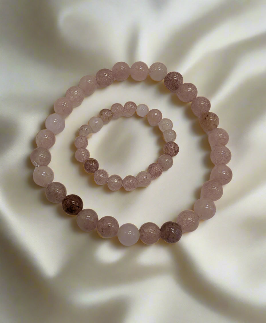 Strawberry Quartz Bracelet Mother Child Set - Matching Gemstone Jewelry