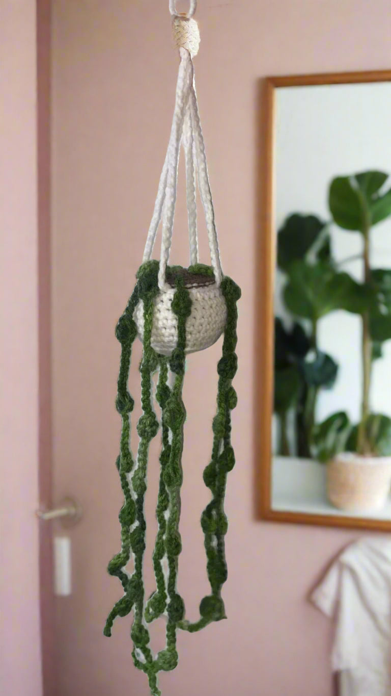 Strings of Pearls Crocheted Hanging Plant - Handmade Decor by Klassy Krafts