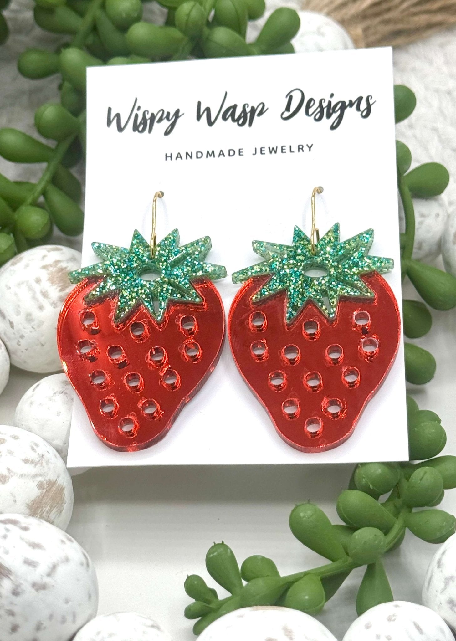 Strawberry Earrings - Handmade Acrylic Summer Jewelry by Wispy Wasp Designs