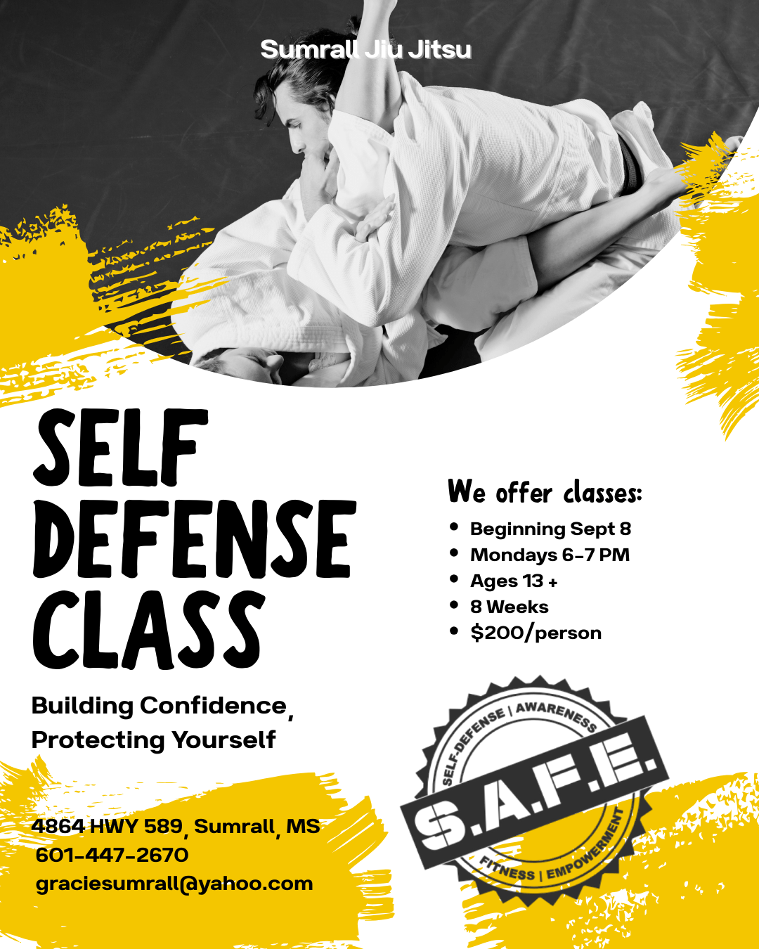 Self-Defense Class: Jiu Jitsu Training - Learn practical skills for safety & empowerment. Classes starting soon!