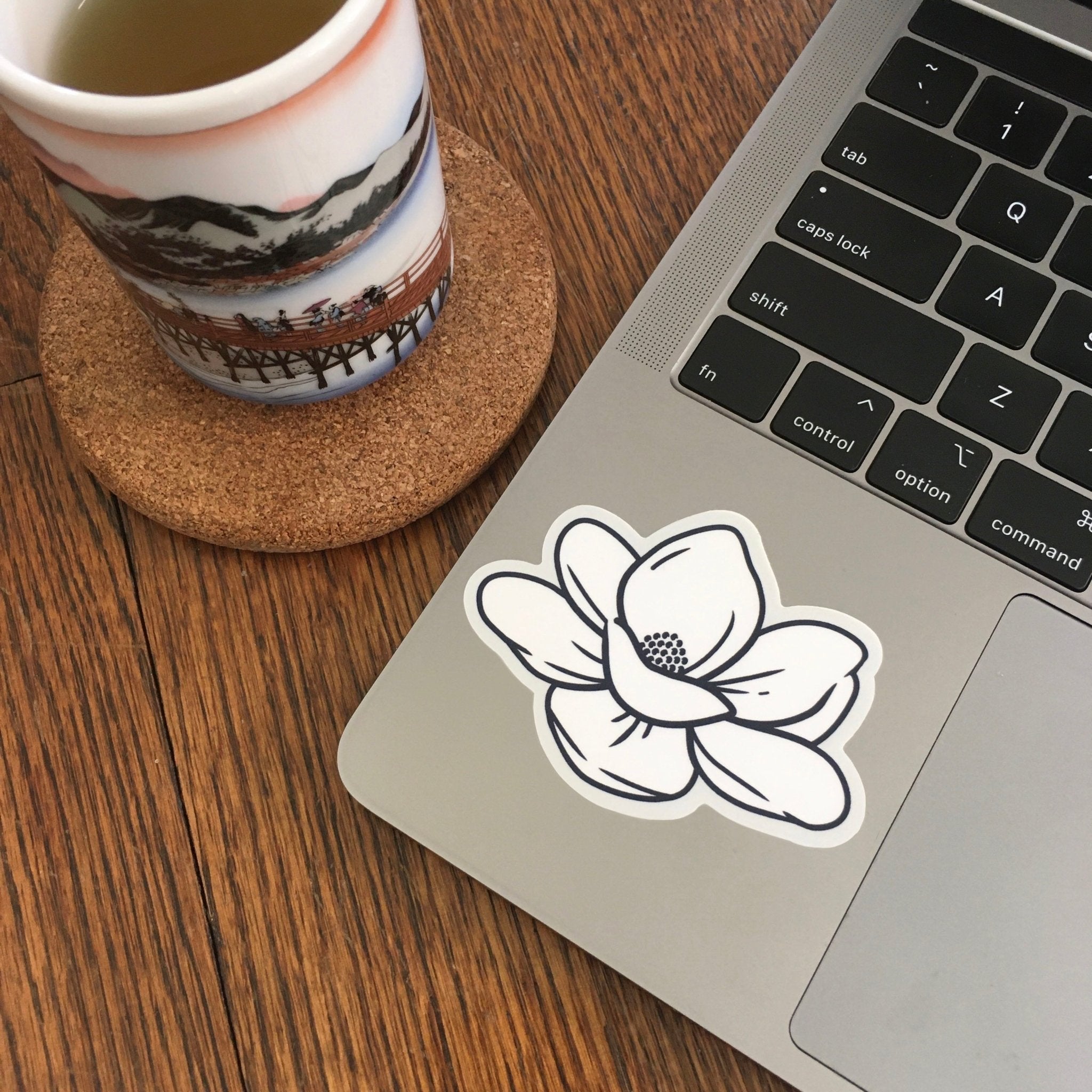 Magnolia Sticker on Laptop: Mississippi Pride, Southern Charm | Die-cut vinyl floral decal
