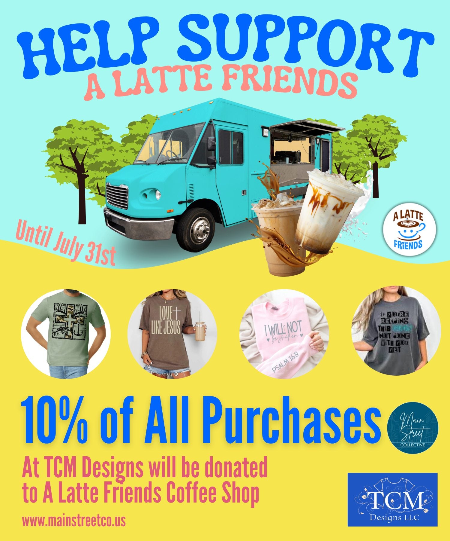 Shop TCM Designs and 10% goes to support "A Latte Opportunities" Non-Profit