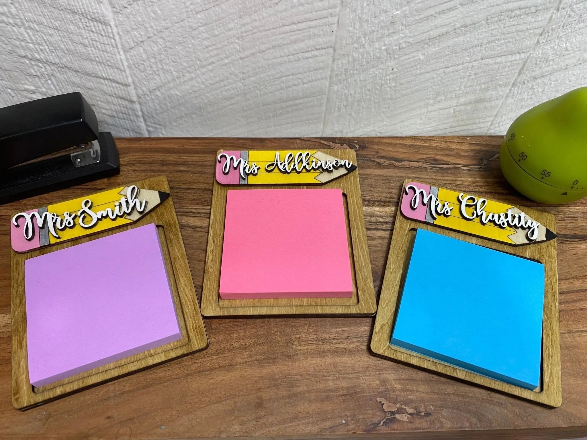Personalized Teacher Post It Note Holders: Mrs. Smith, Atkinson, Chastity. Teacher Appreciation Gift & Desk Decor