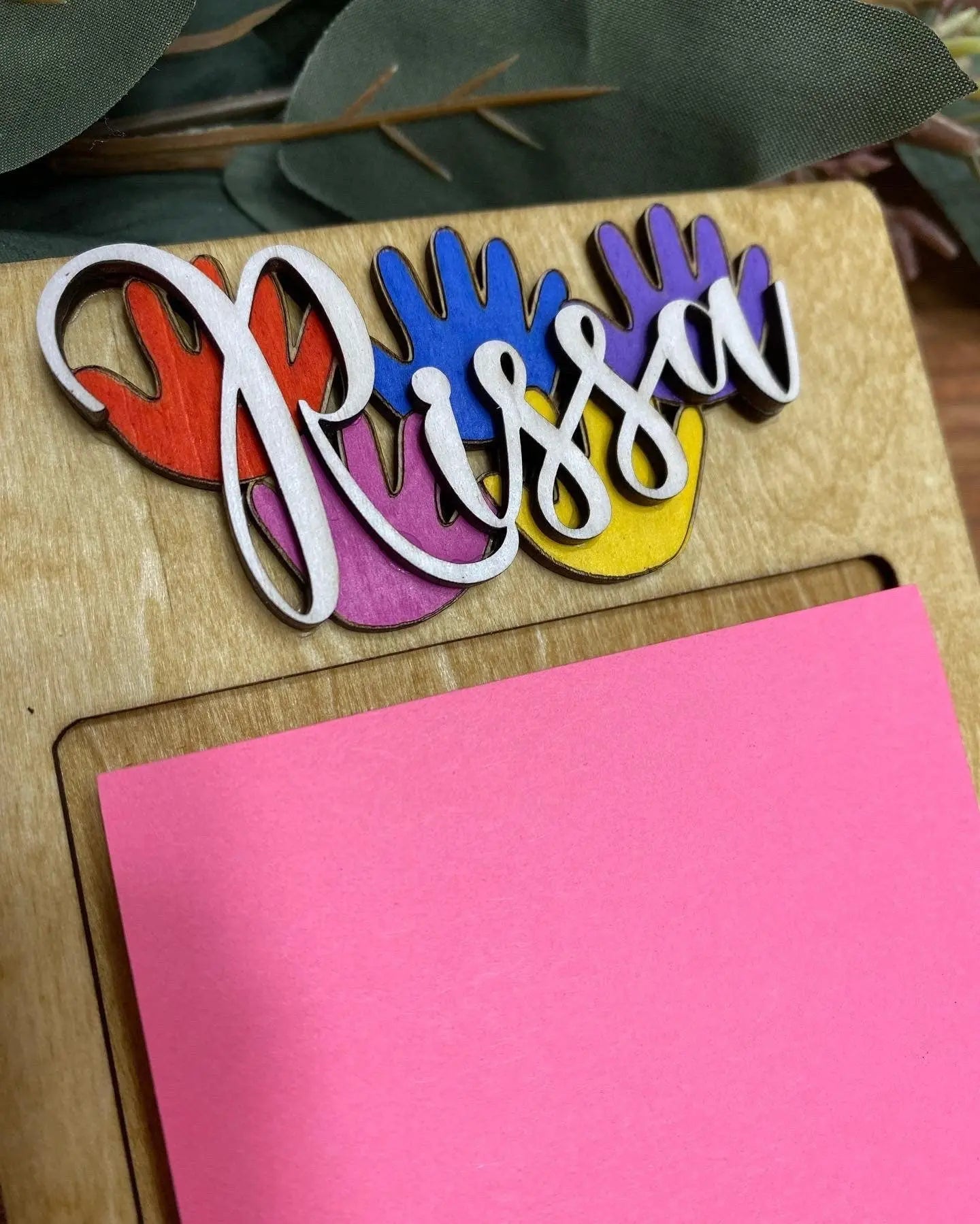 Personalized Teacher Post It Note Holder - Name, Hands Design - Appreciation Gift