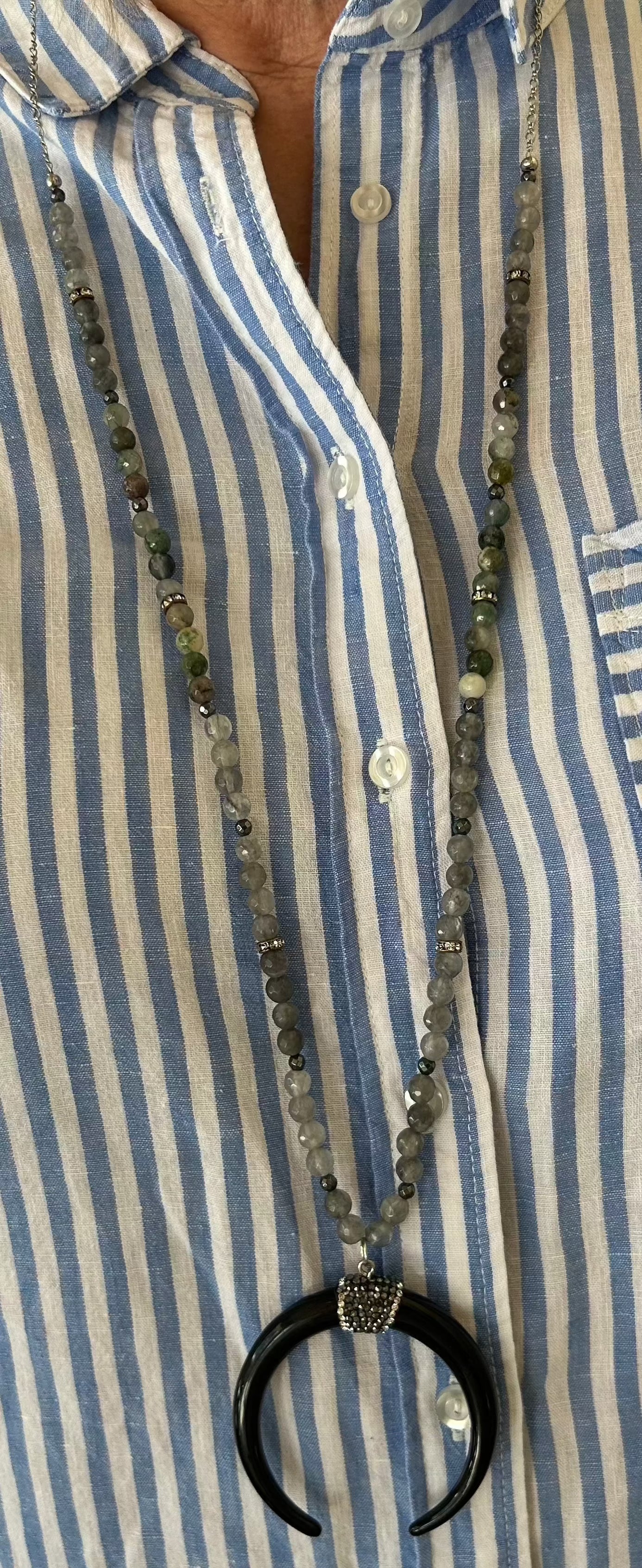 Textured Mix of Labradorite, Hematite, and Serpentine Beads - Elegant Handmade Design