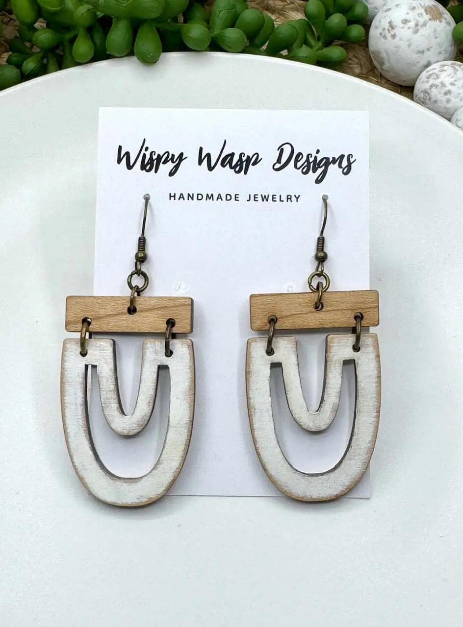 Wispy Wasp Arch Earrings: Handmade Boho Wooden Jewelry, Rustic Chic Style