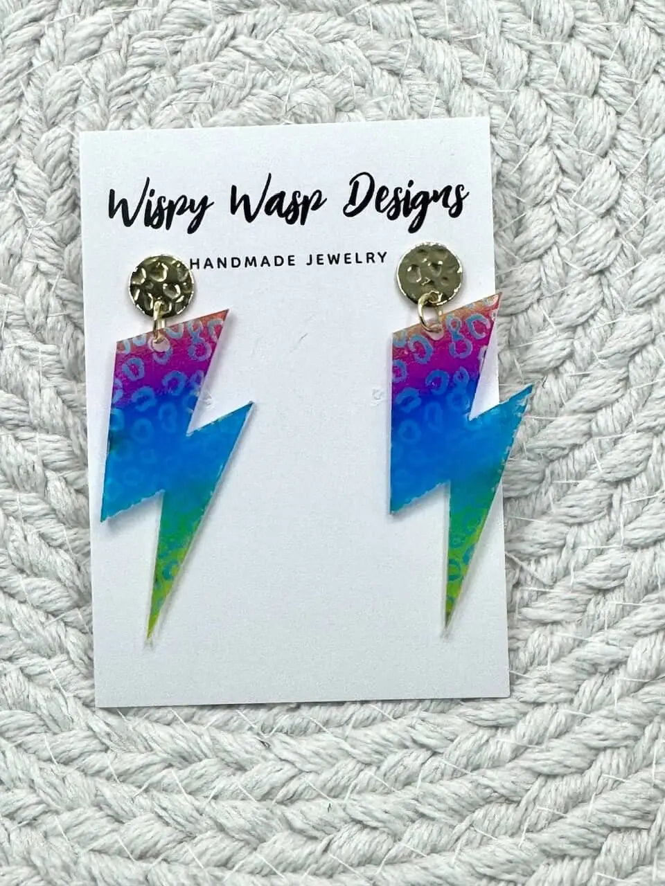Leopard Acrylic Lightning Bolt Earrings | Handmade Jewelry | Gold Posts | Statement Earrings