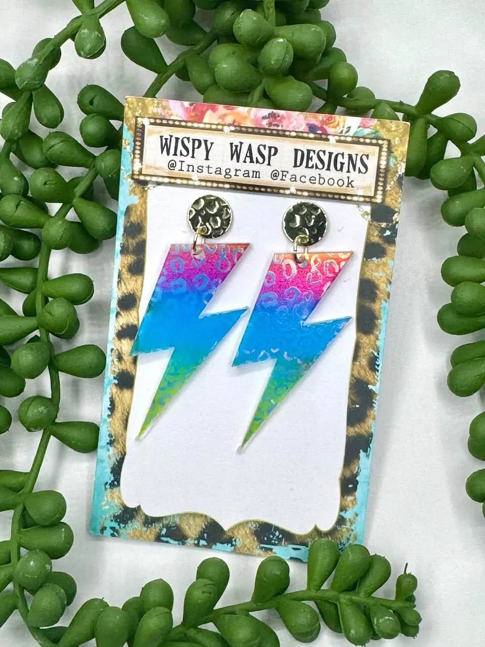 Lightning Bolt Earrings: Rainbow Acrylic, Handmade by Wispy Wasp in Mississippi. Bold Statement Jewelry.