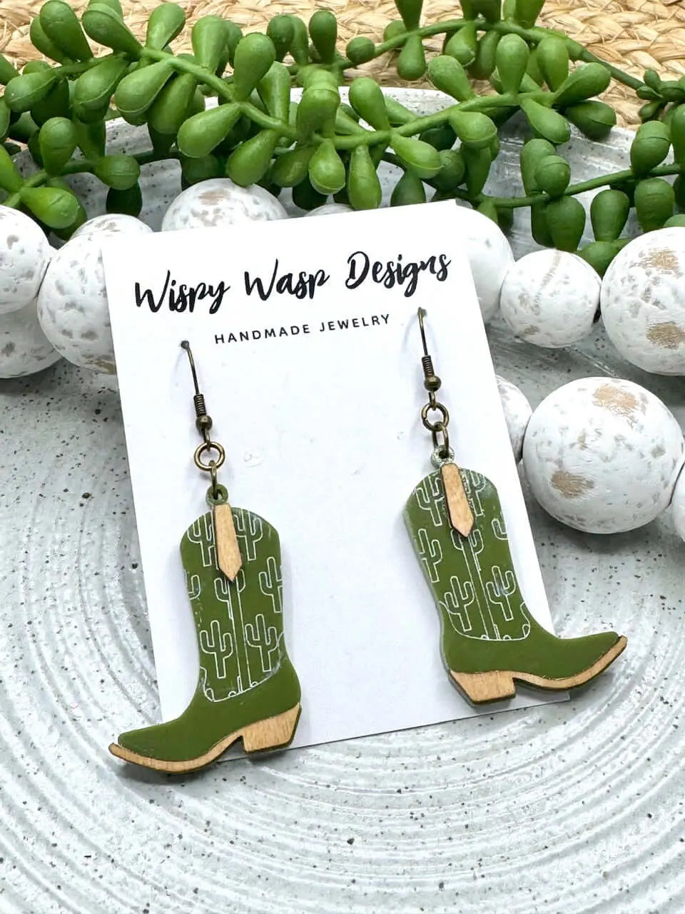 Cactus Boot Earrings - Handmade Western Style by Wispy Wasp Designs