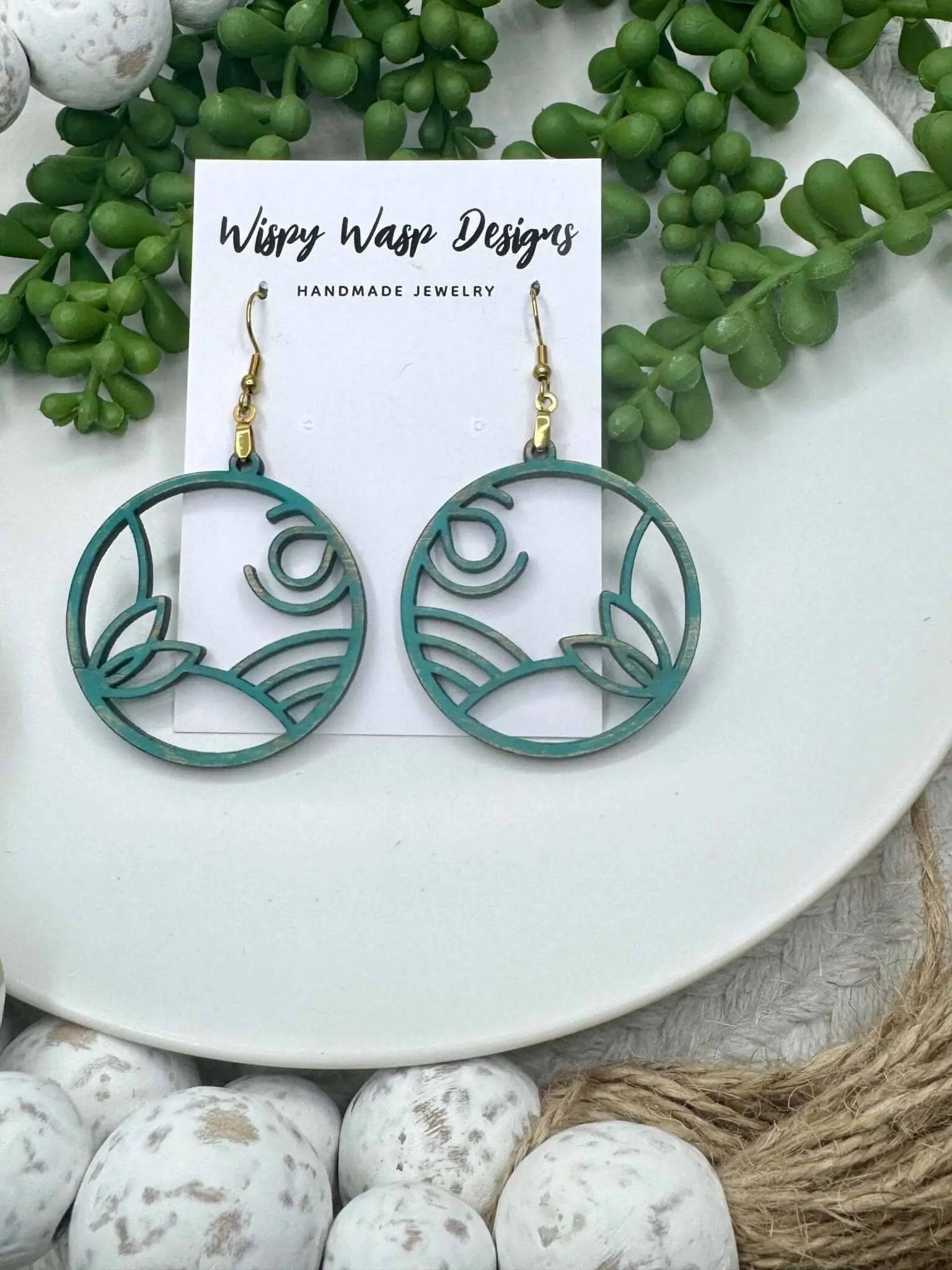 Boho Sea Wave Wood Earrings - Handmade Jewelry by Wispy Wasp Designs: Lightweight & Stylish Dangle Earrings