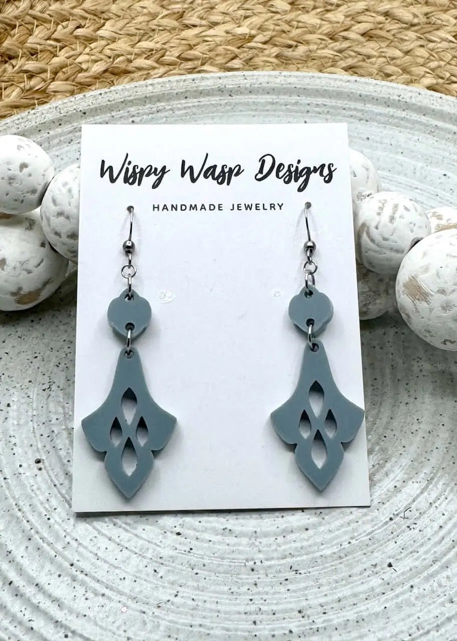 Handmade Acrylic Earrings: Western Style Drop Earrings - Wispy Wasp, Mississippi. Lightweight, Stylish, Boutique Jewelry