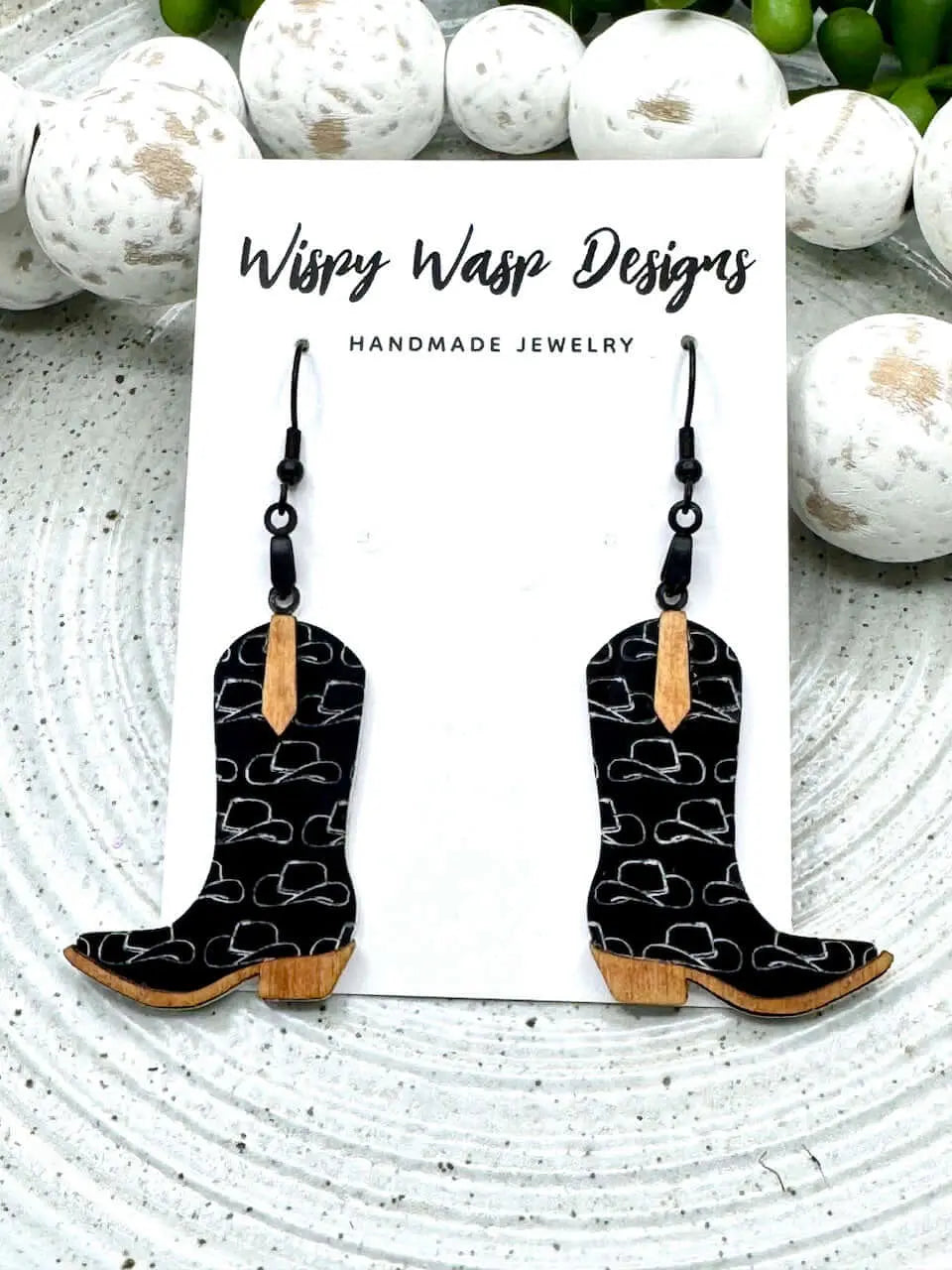 Cowboy Boot Earrings: Handmade Western Style. Wispy Wasp Design, Country Music Jewelry,  Mississippi Handmade