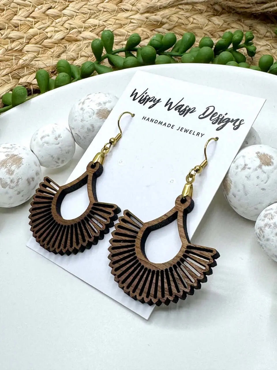 Wispy Wasp Walnut Wood Earrings: Handmade Boho Jewelry, Hypoallergenic, Stylish Design