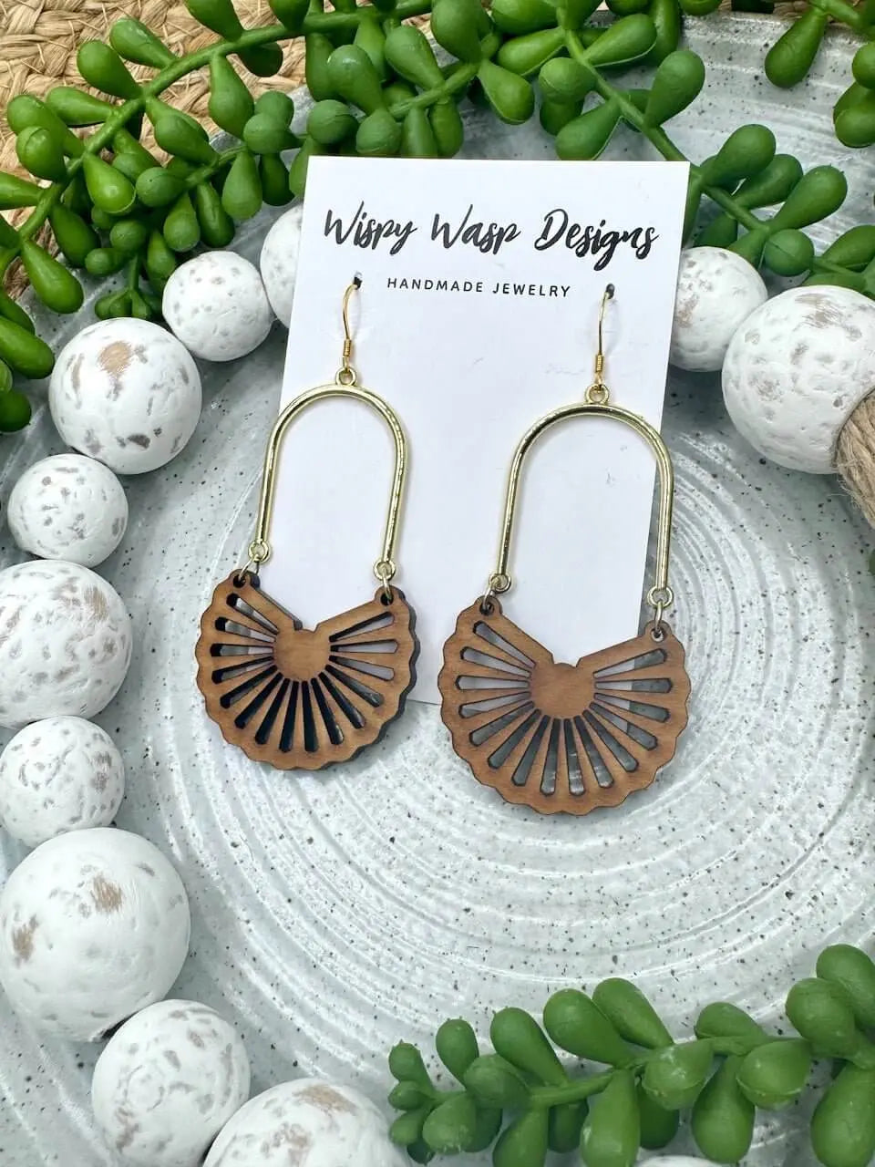 Wispy Wasp Koa Earrings: Handmade Wooden Dangle Jewelry, Mississippi Artisan Craft