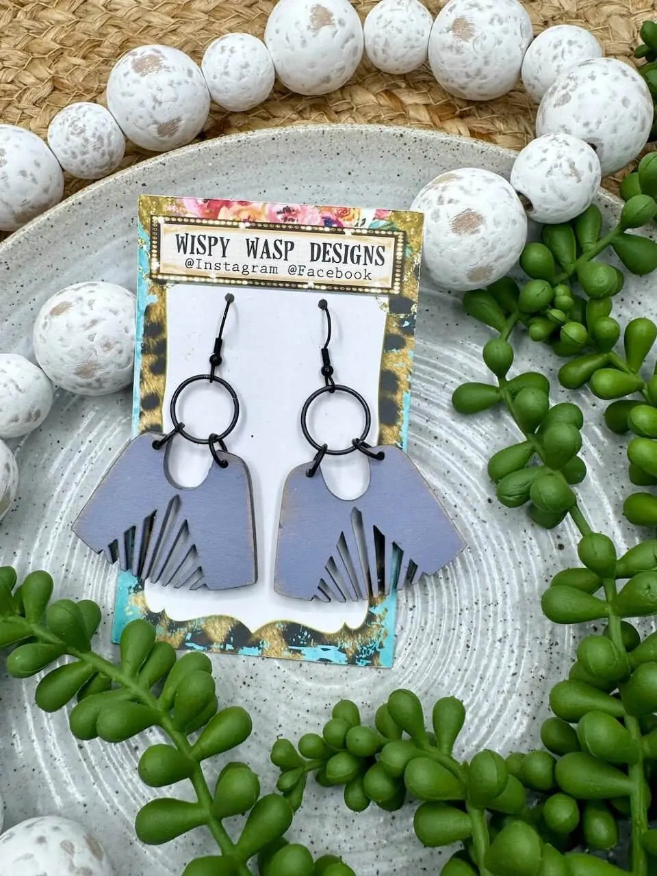 Handmade Wood Earrings: Boho Chic Style by Wispy Wasp | Unique Jewelry, Lake Earrings, Artisan Design, Boho Earrings, Wooden Jewelry