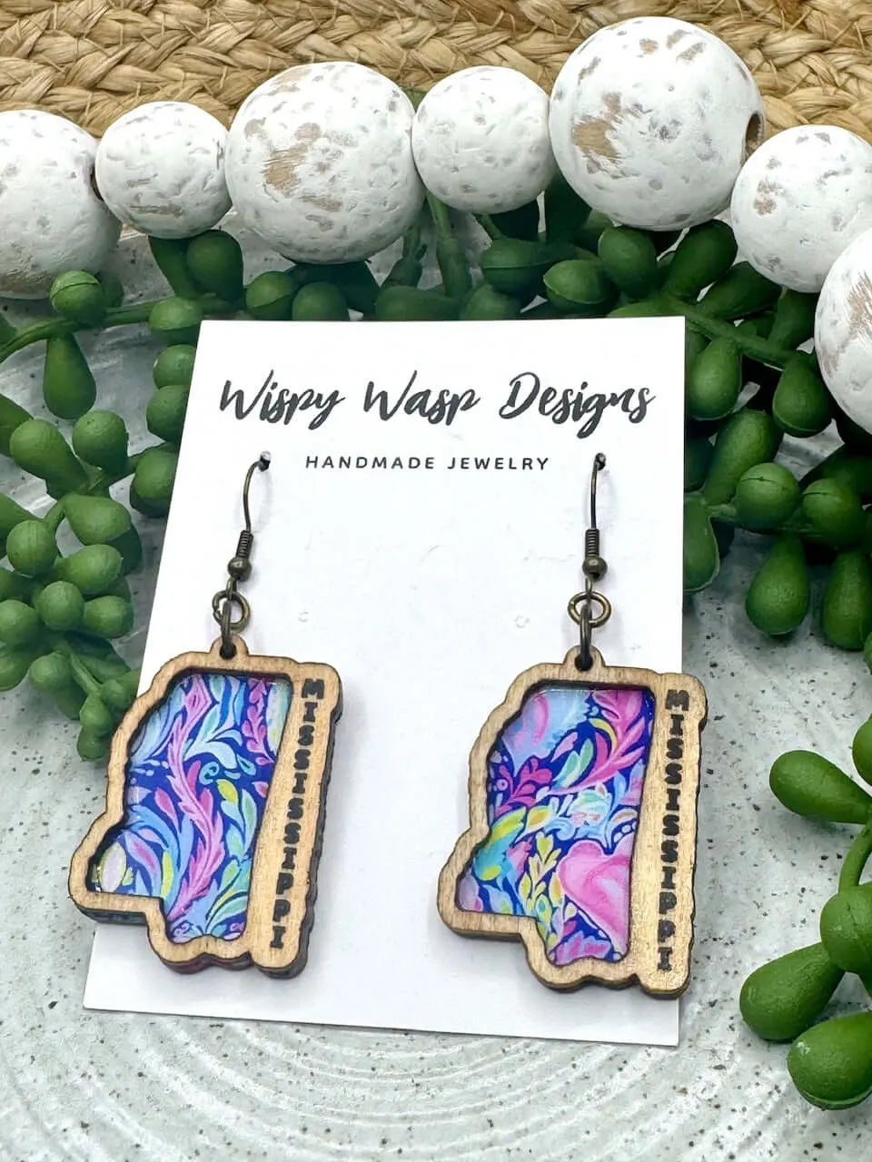 Mississippi Earrings: Handmade State Shape Jewelry - Unique Wood Design