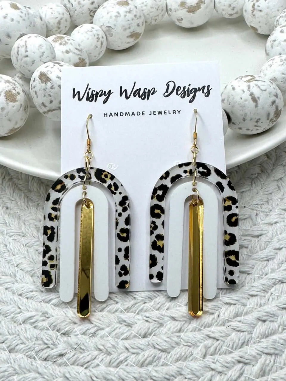 Leopard Print Earrings Handmade: Wispy Wasp Acrylic Rainbow Dangle Jewelry. Gold Hooks. #handmade #leopard #earrings #jewelry